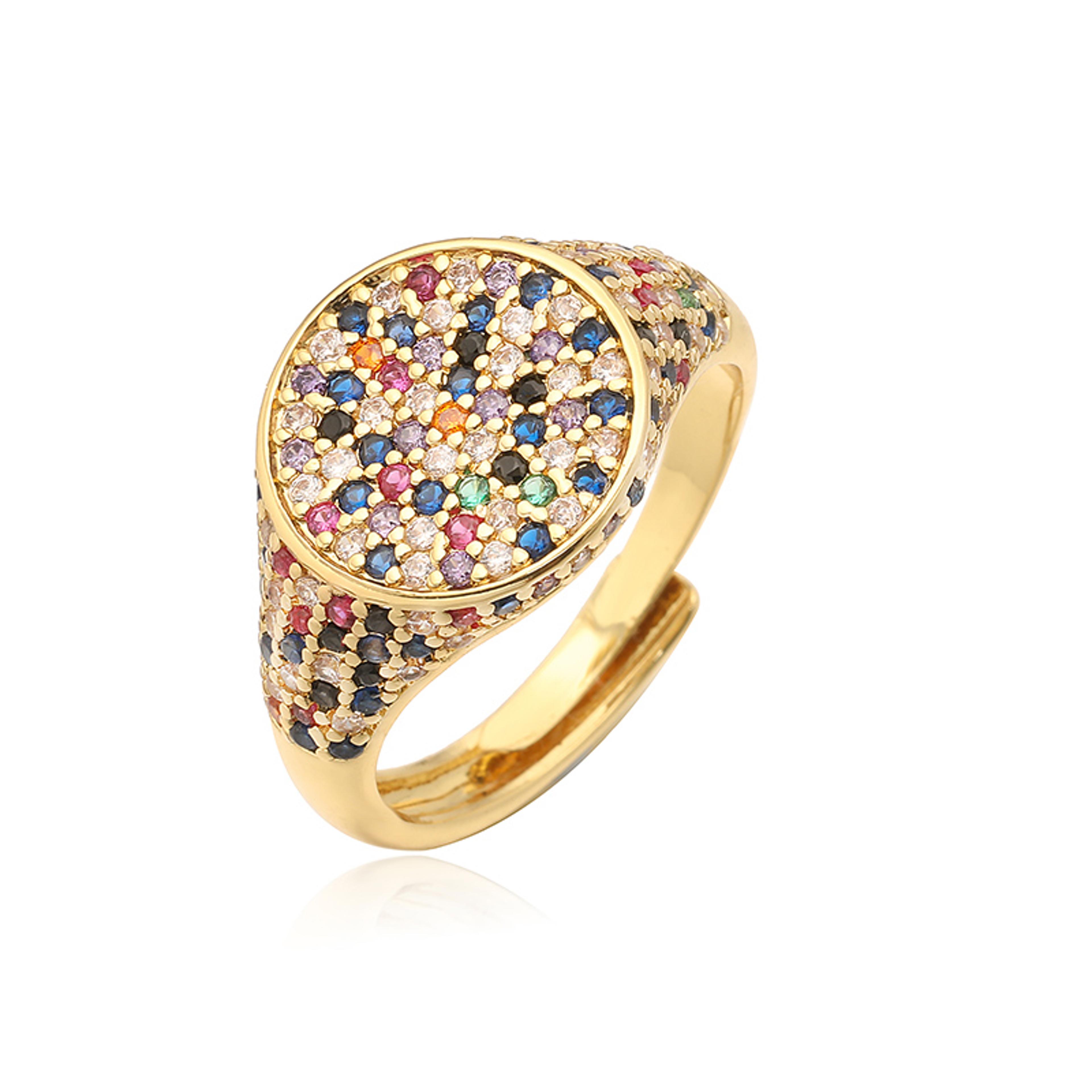 Gold Plated Multicolor Zirconia Ring Adjustable Statement Ring 6