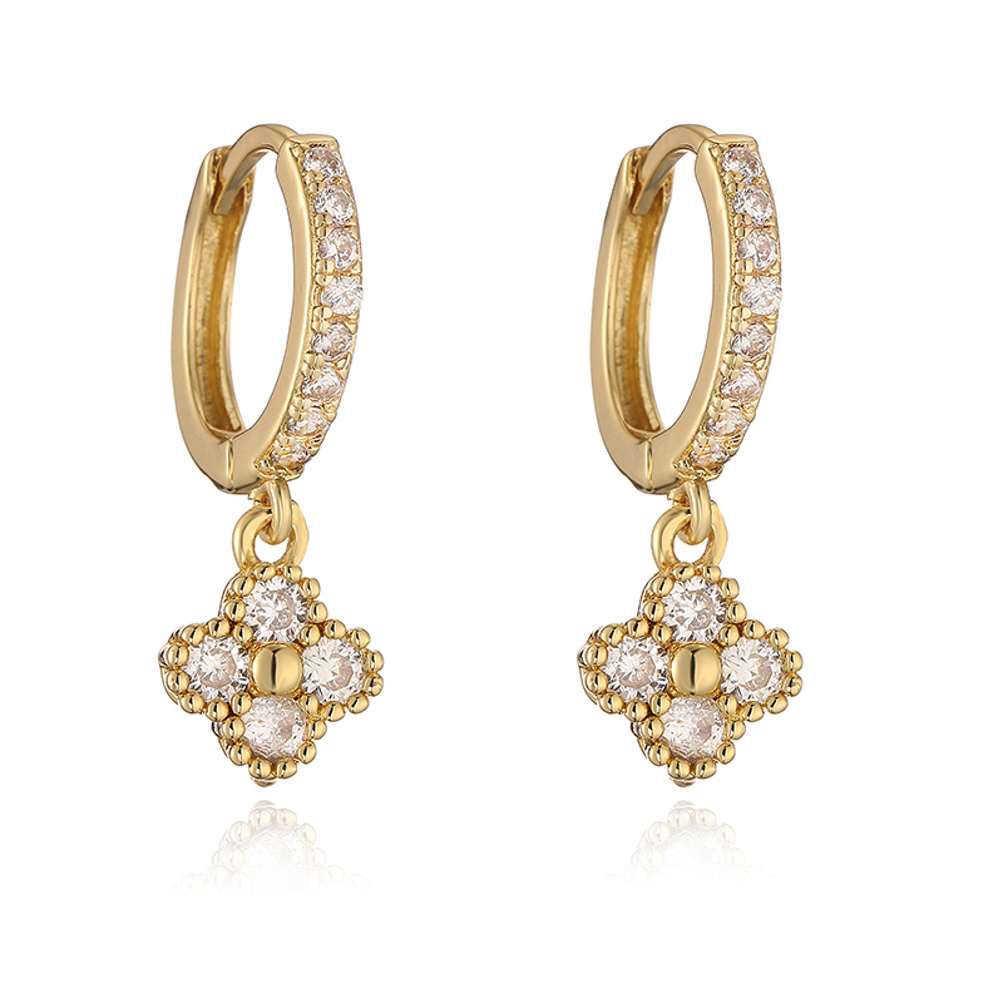 Gold Plated Huggie Hoop Earrings With Crystal Zirconia Flower Dangle 4