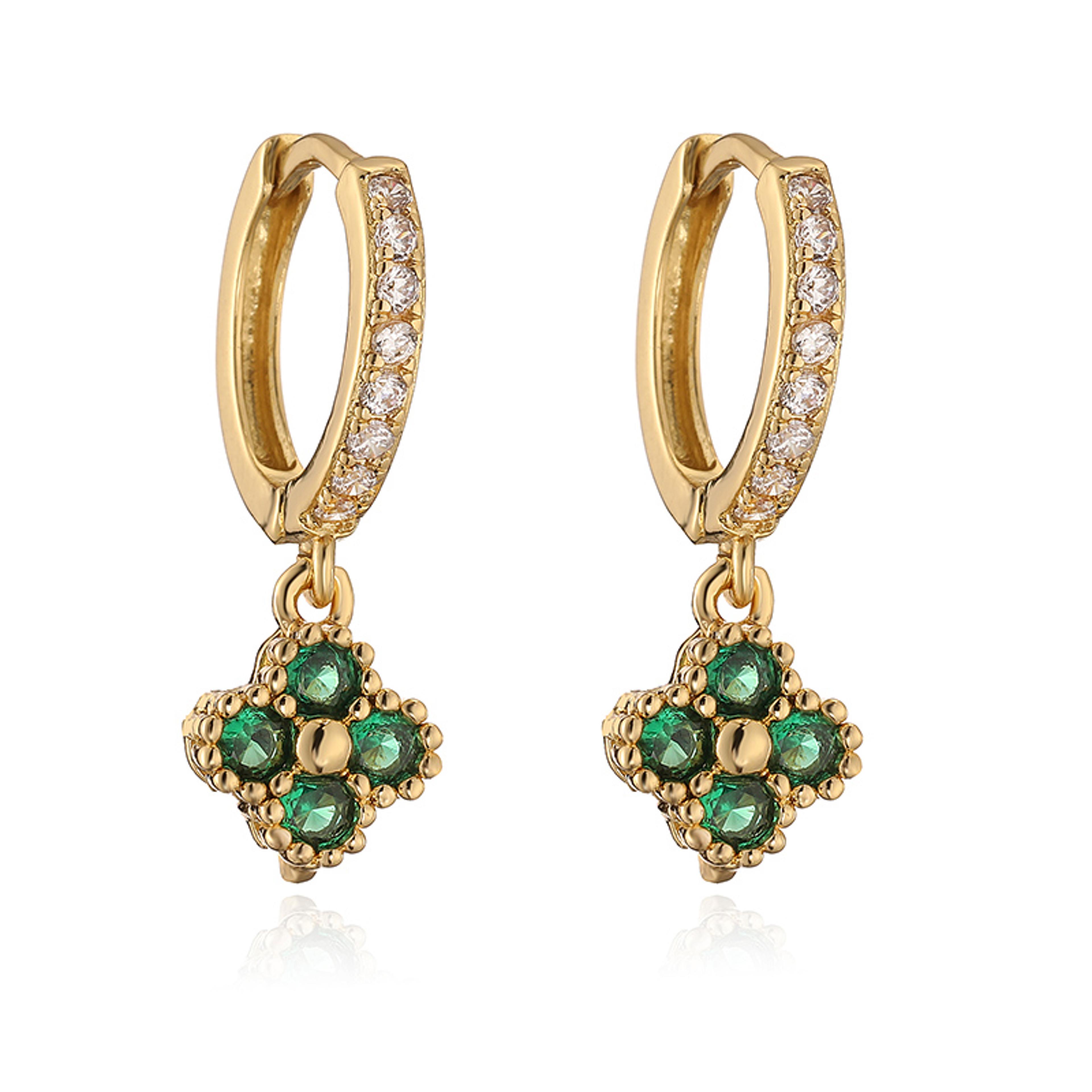 Gold Plated Huggie Hoop Earrings With Crystal Zirconia Flower Dangle 7