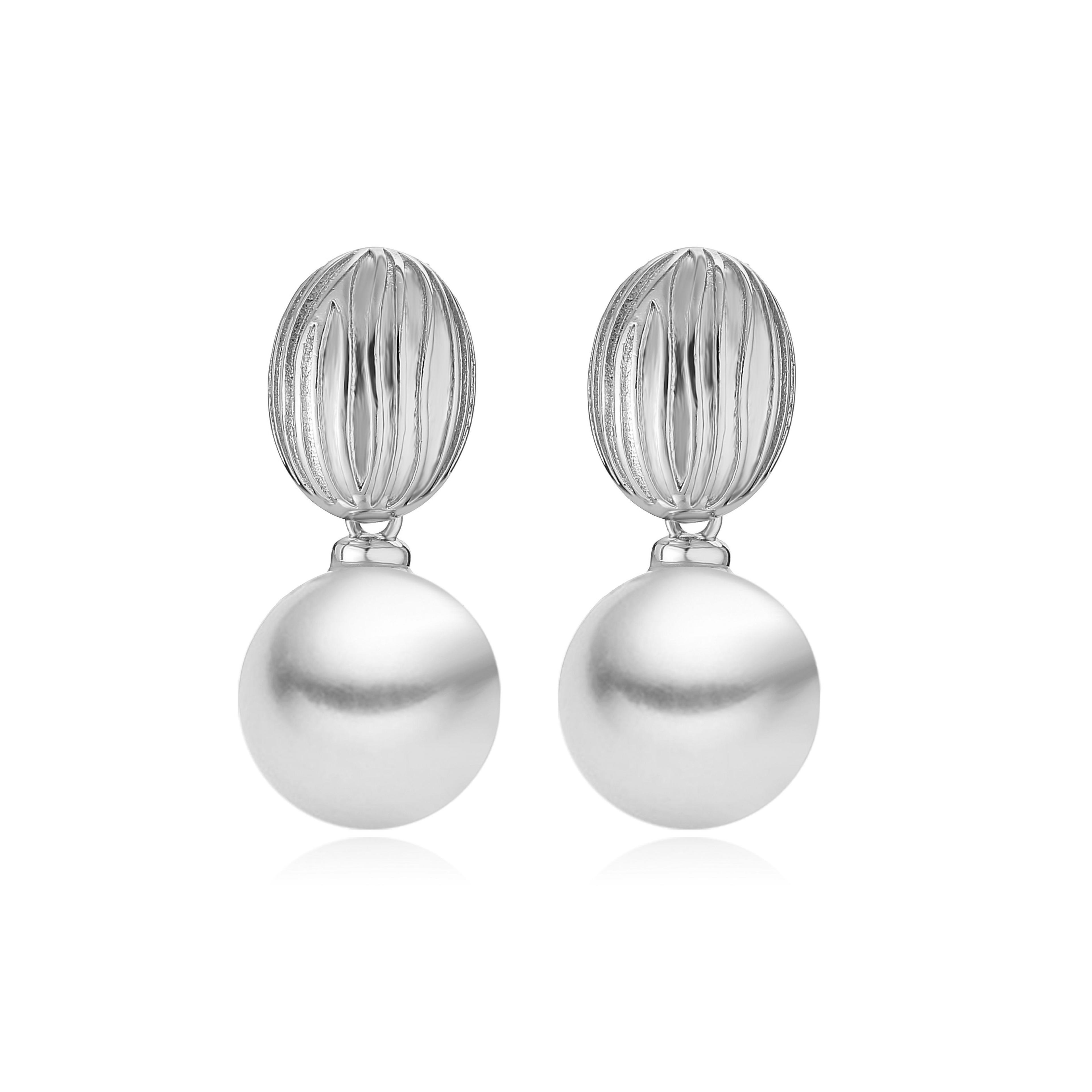 Lustre Pearl Hoops Gold Plated Textured Chunky Earrings For Women 10
