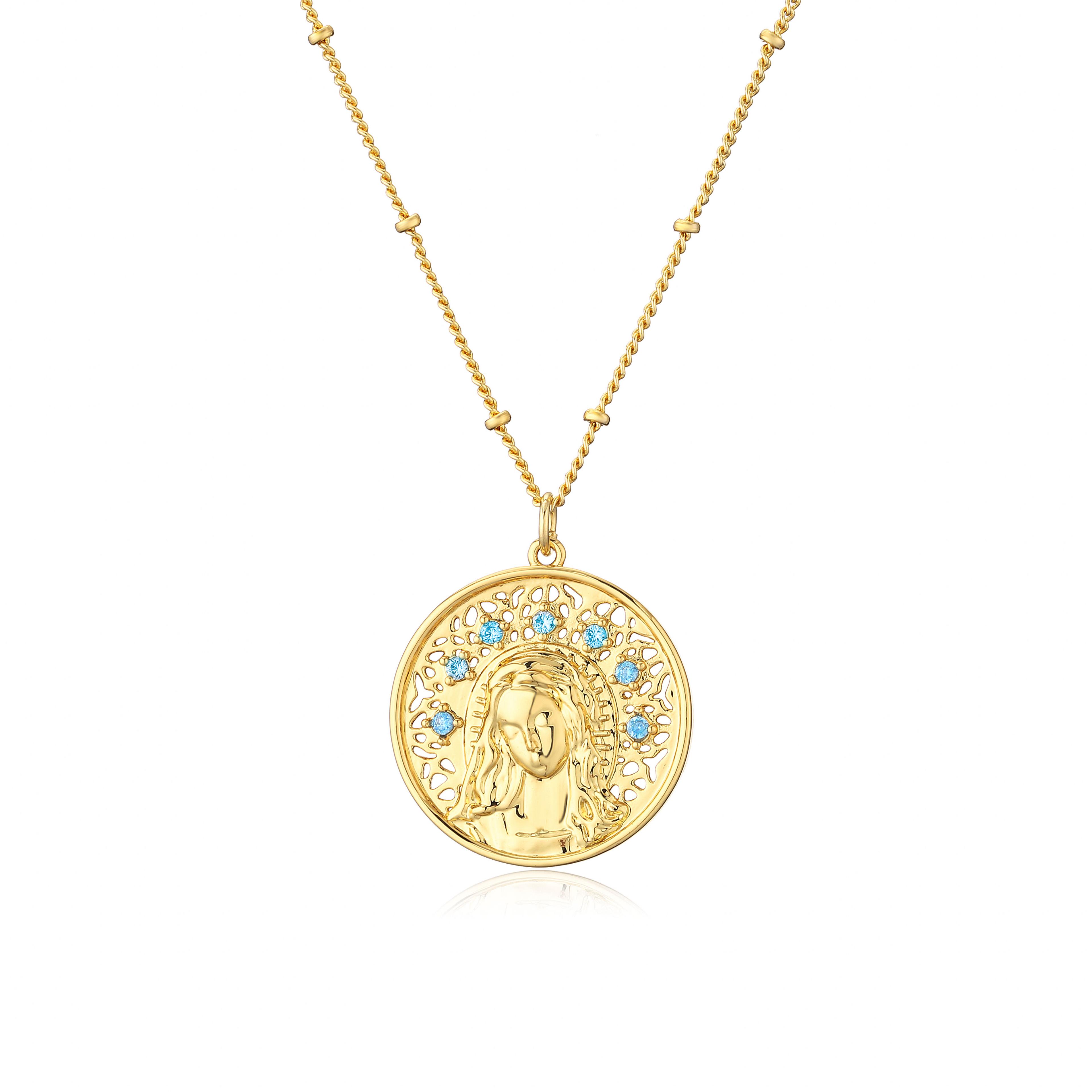 Sea Blue Crystal Goddess Portrait Pendant Necklace For Women 5