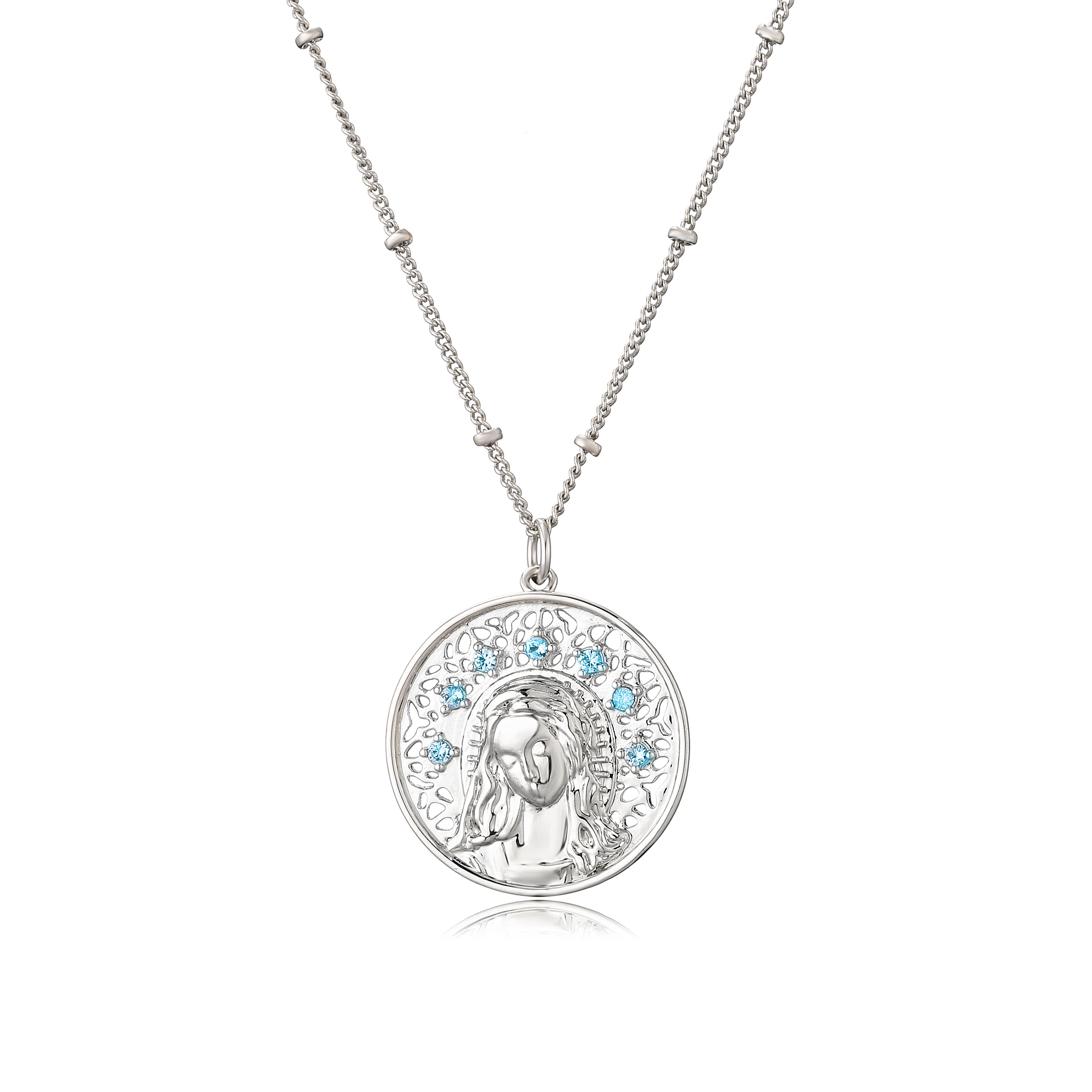 Sea Blue Crystal Goddess Portrait Pendant Necklace For Women 6