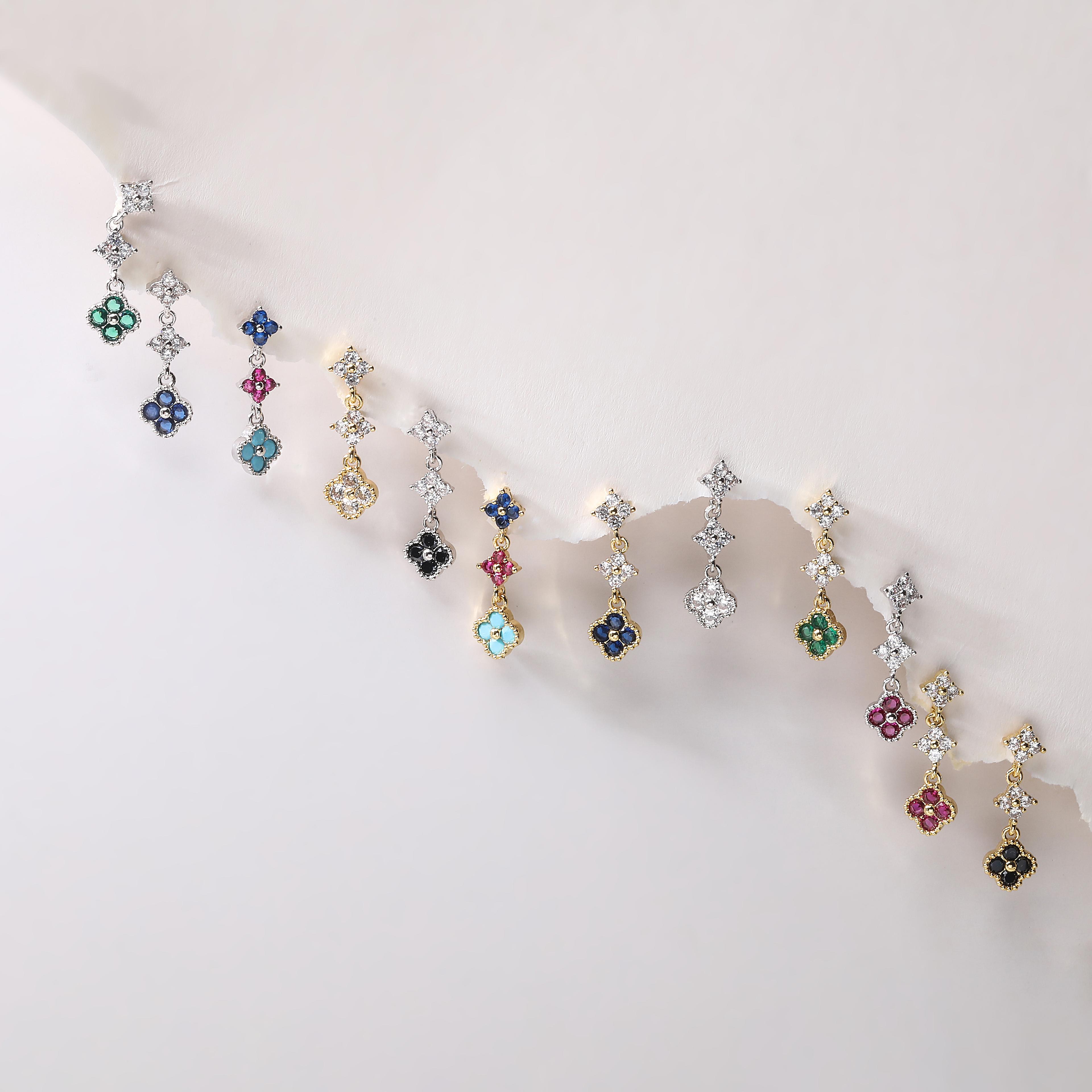 Sparkling Cubic Zirconia Floral Tassel Earrings For Women 2