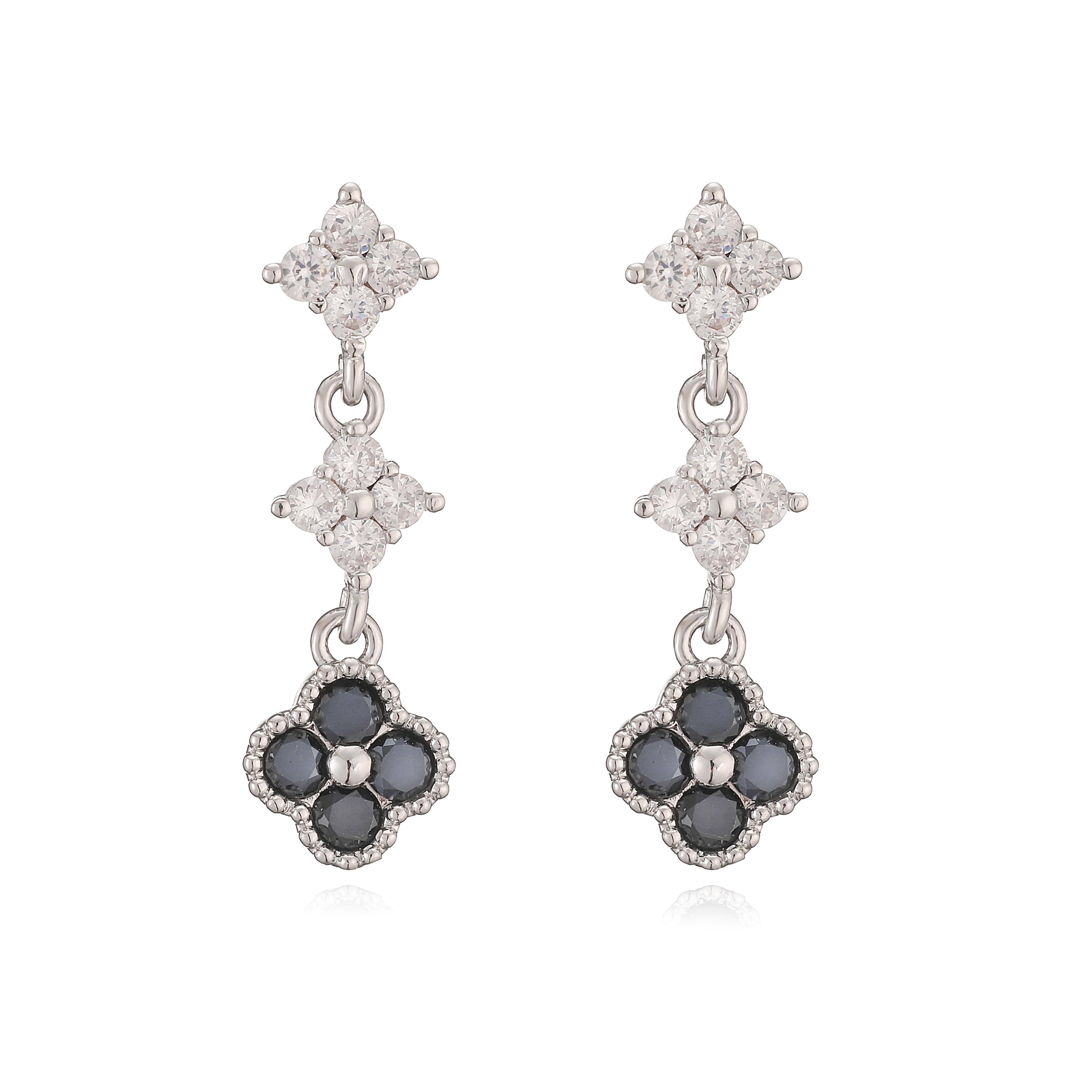 sparkling cubic zirconia floral tassel earrings for women