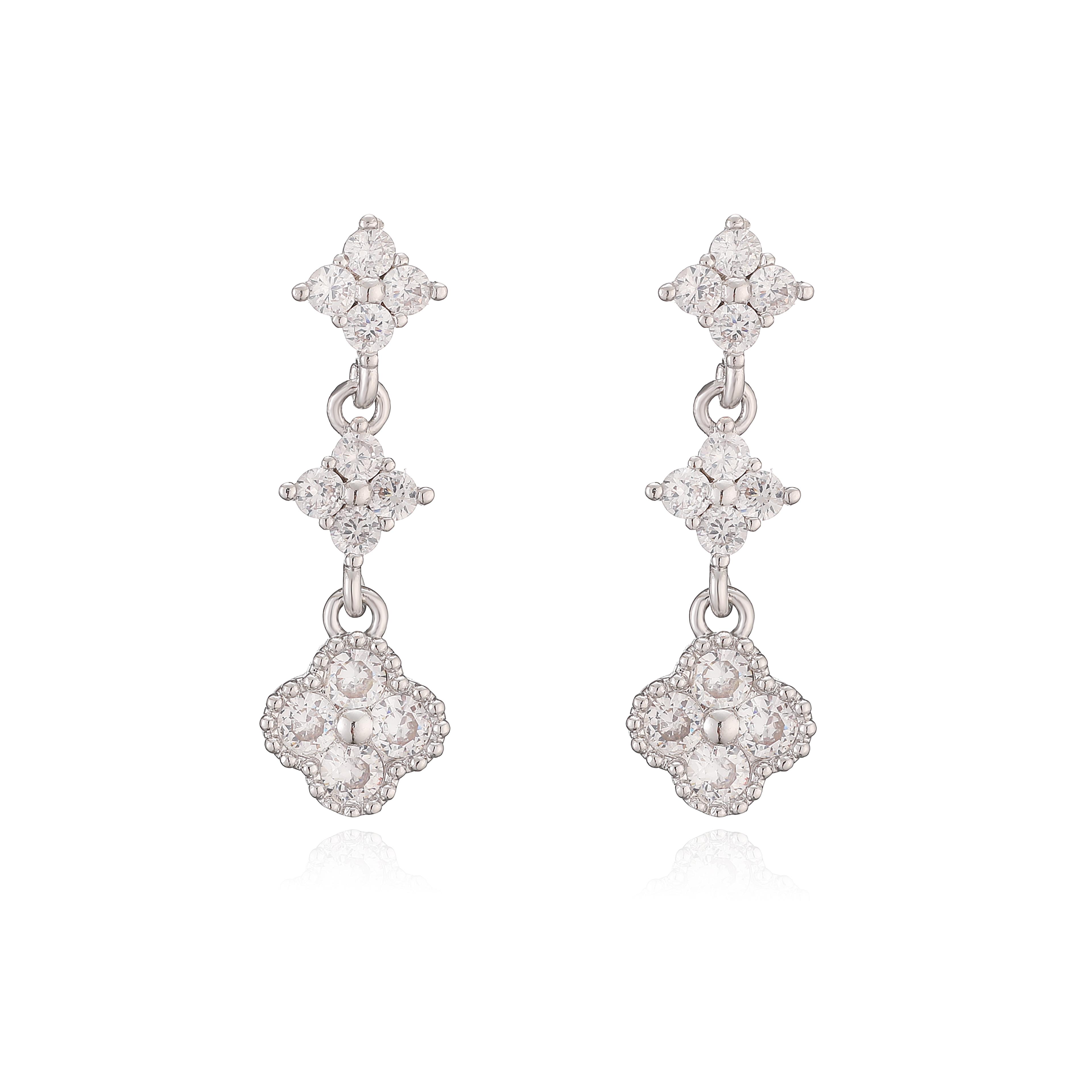 Sparkling Cubic Zirconia Floral Tassel Earrings For Women 7