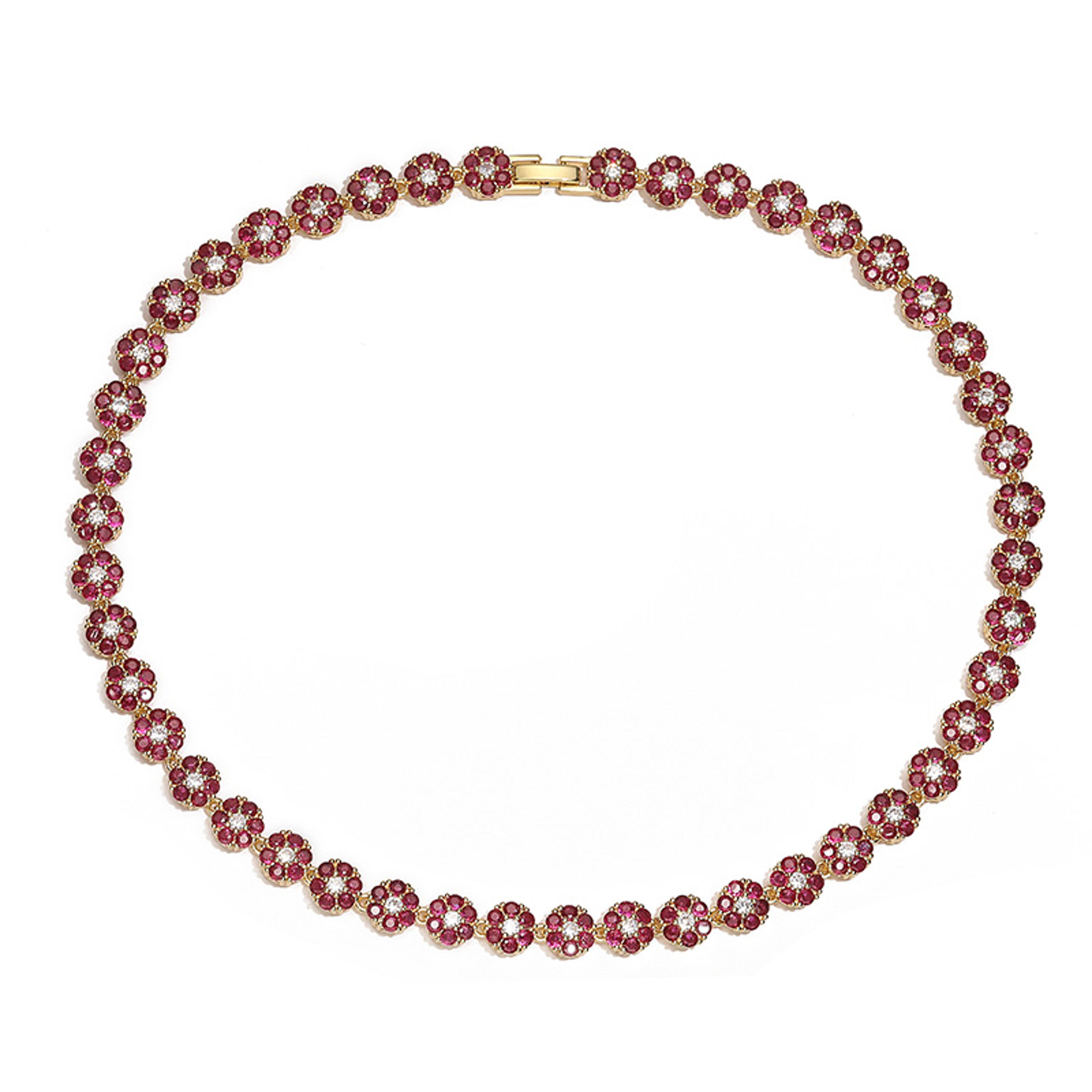 Colorful Zircon Flower Jewelry Set Gold Plated Necklace And Bracelet For Women 5