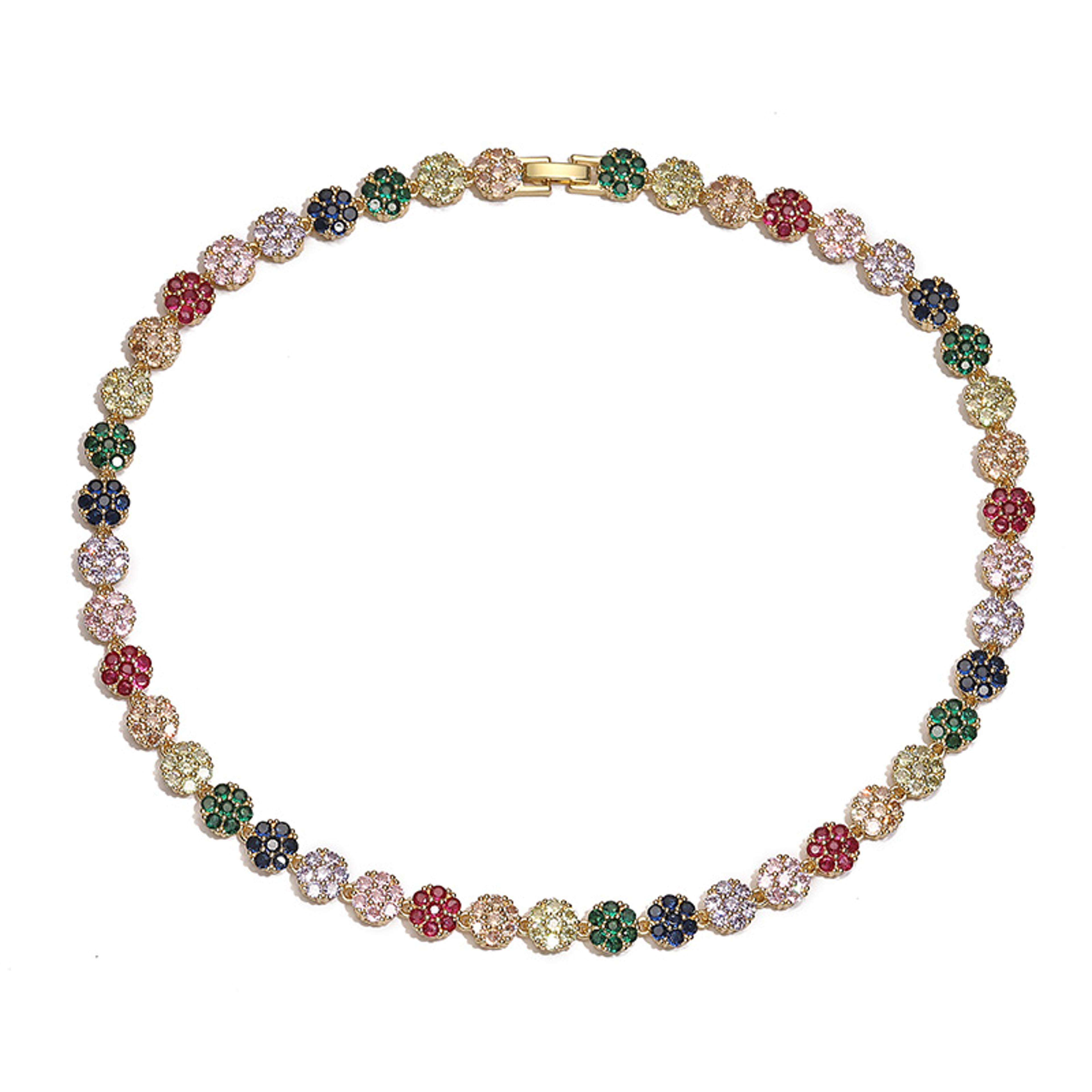 Colorful Zircon Flower Jewelry Set Gold Plated Necklace And Bracelet For Women 8