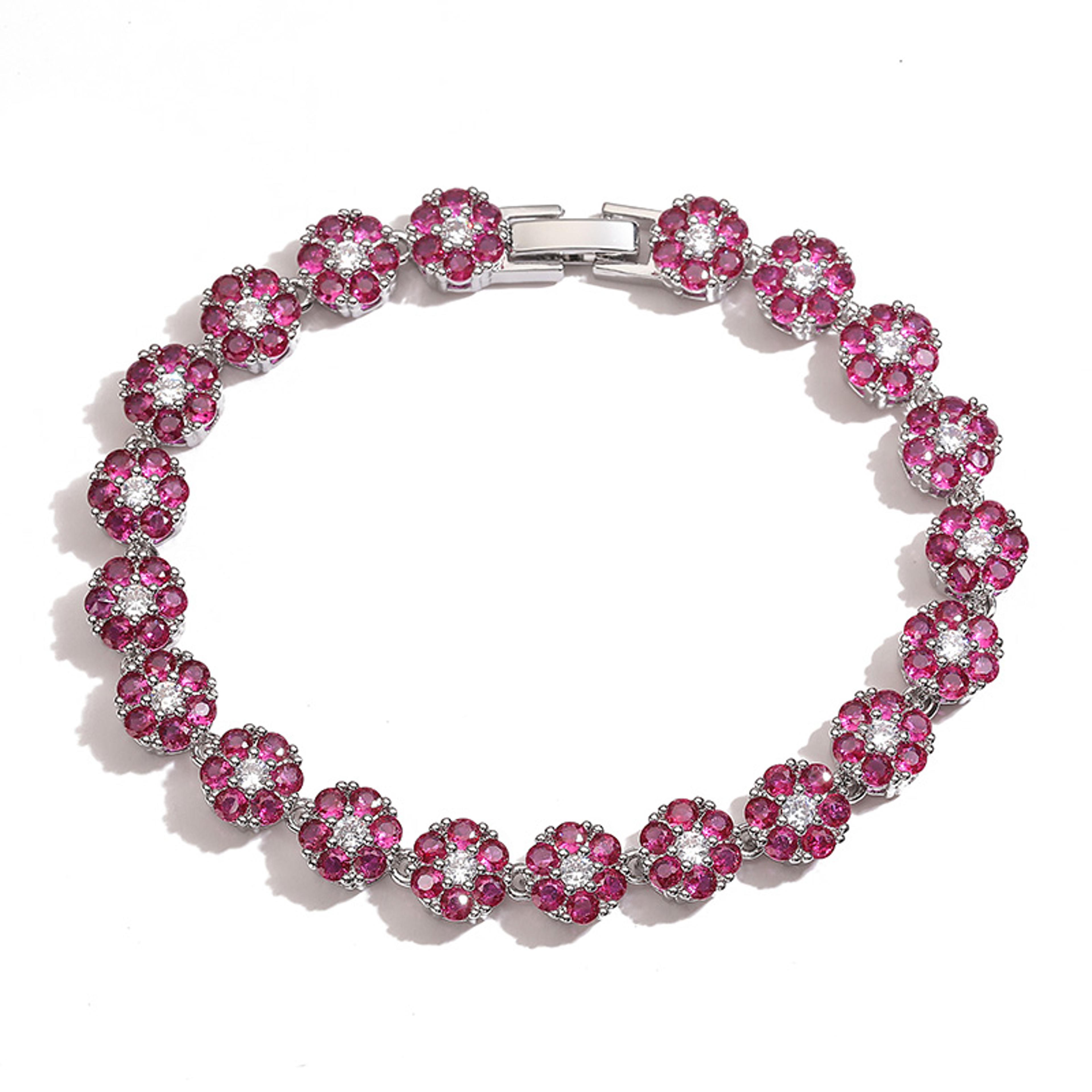 Colorful Zircon Flower Jewelry Set Gold Plated Necklace And Bracelet For Women 1