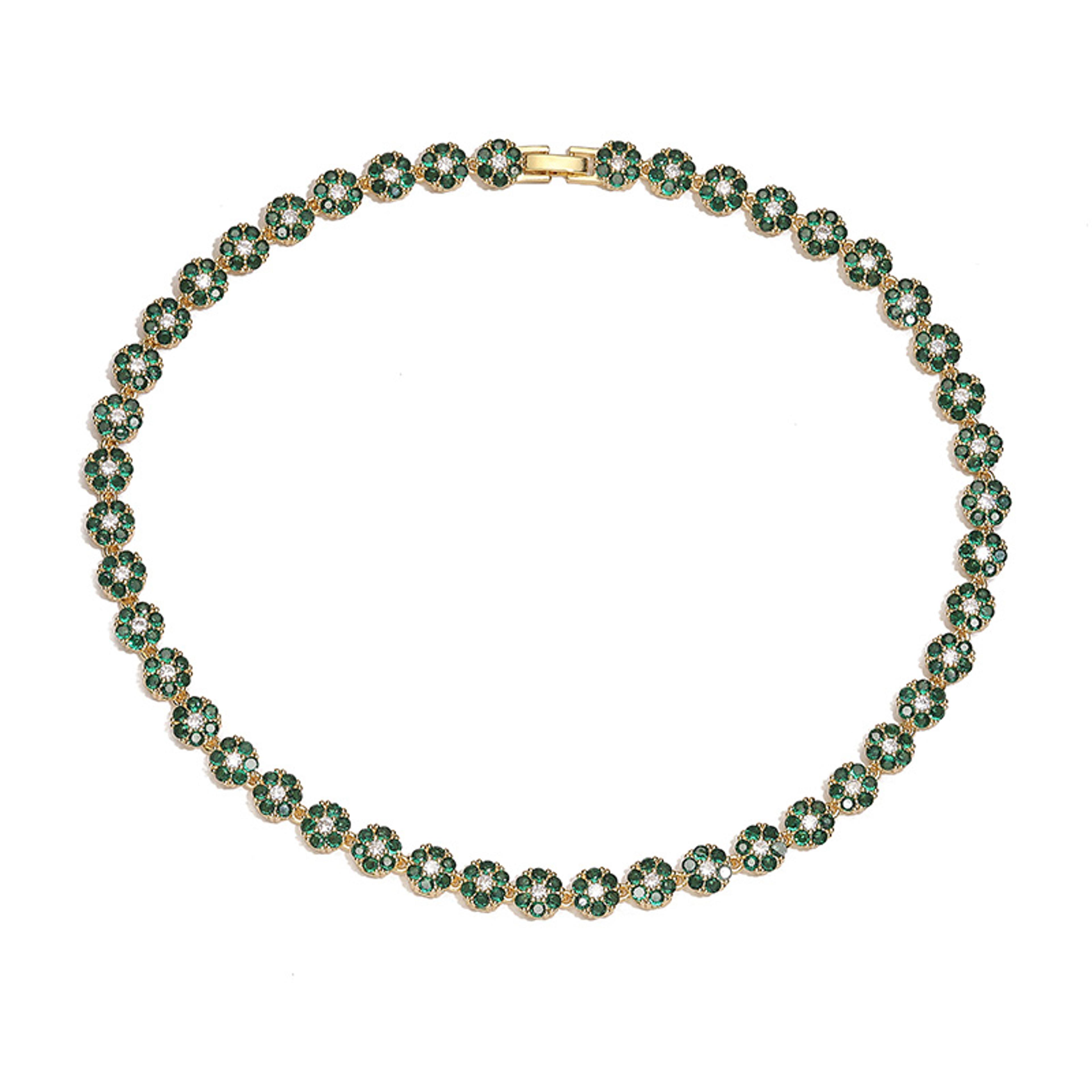 Colorful Zircon Flower Jewelry Set Gold Plated Necklace And Bracelet For Women 10