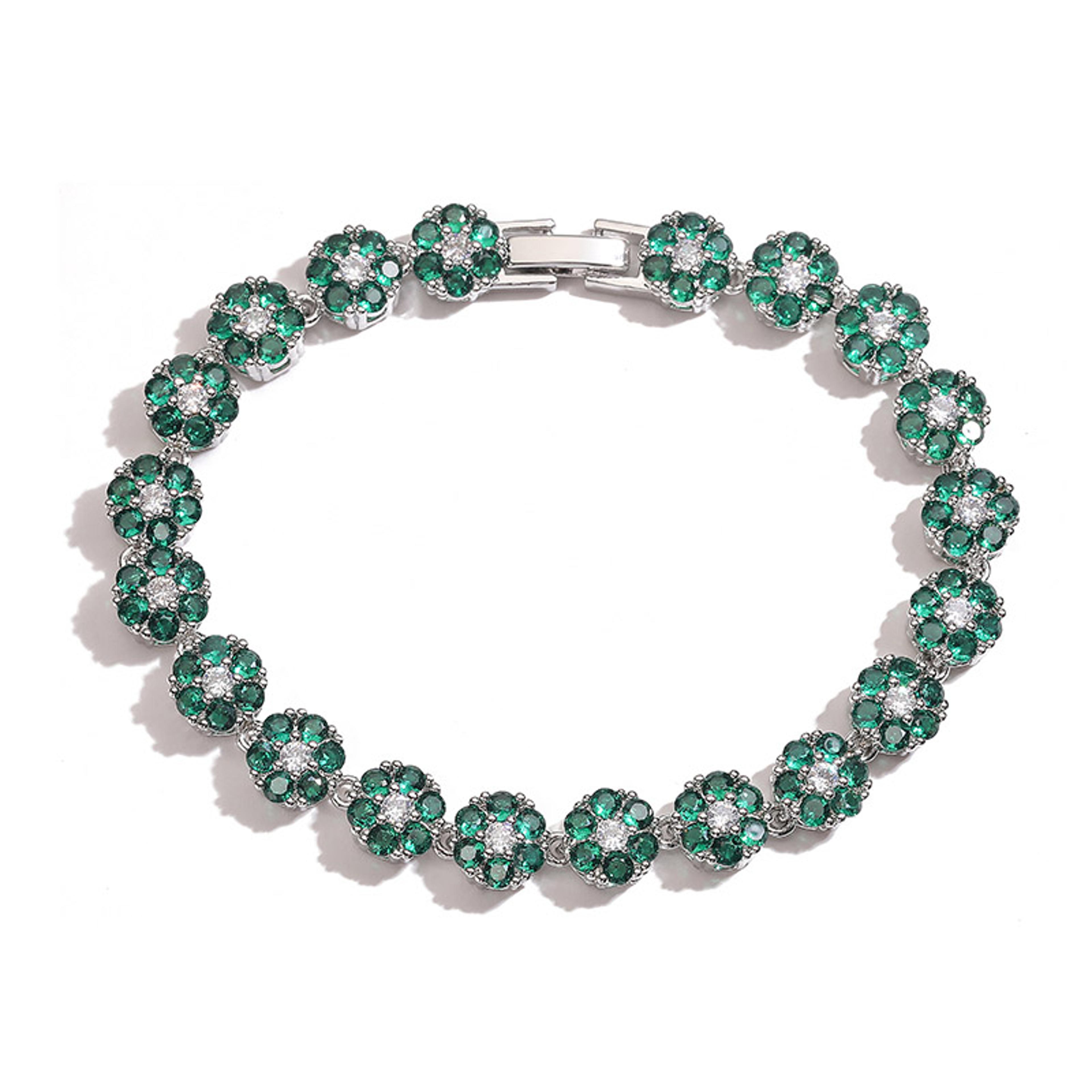 Colorful Zircon Flower Jewelry Set Gold Plated Necklace And Bracelet For Women 13