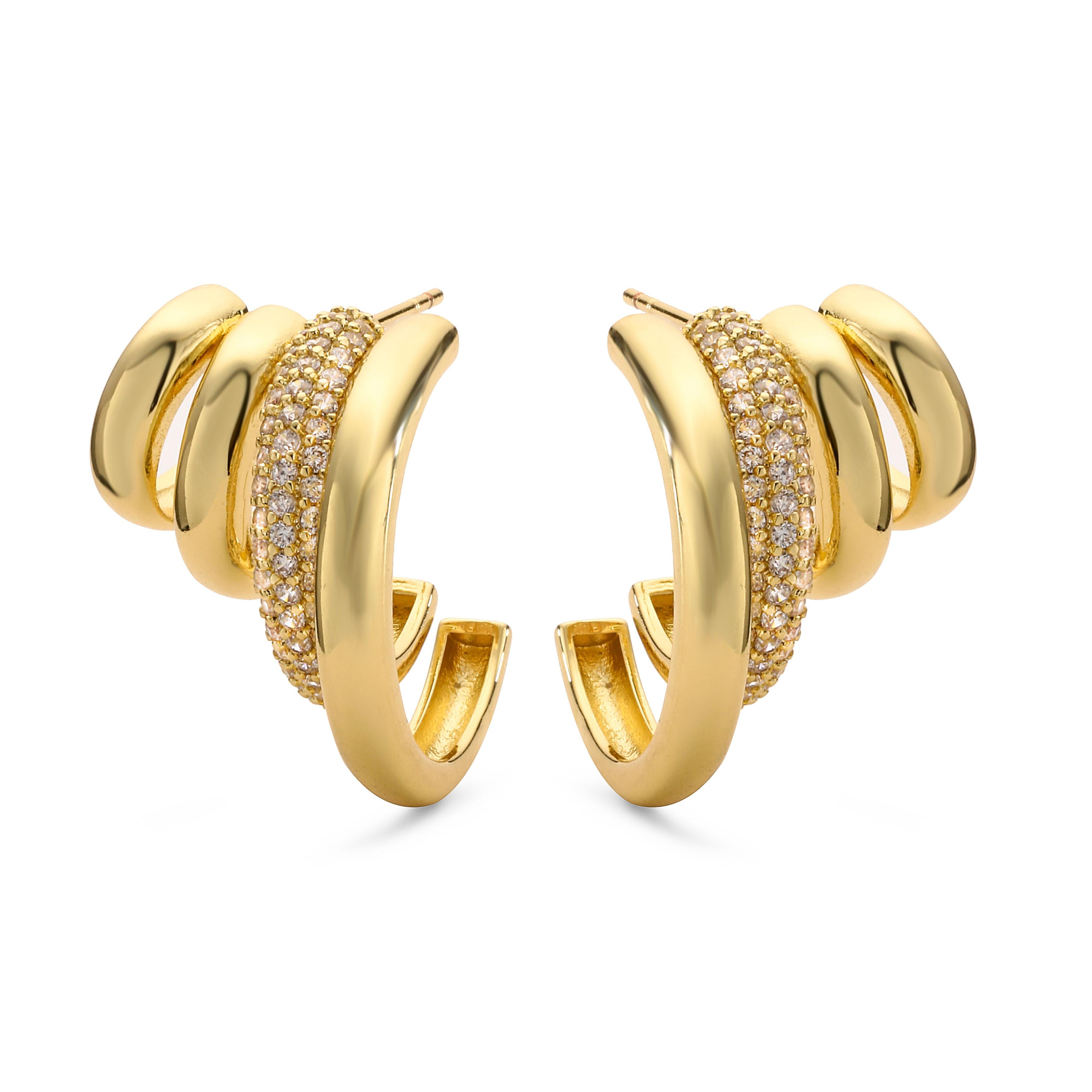 Gold Zircon Hoop Drop Earrings For Women Modern Statement Jewelry 3