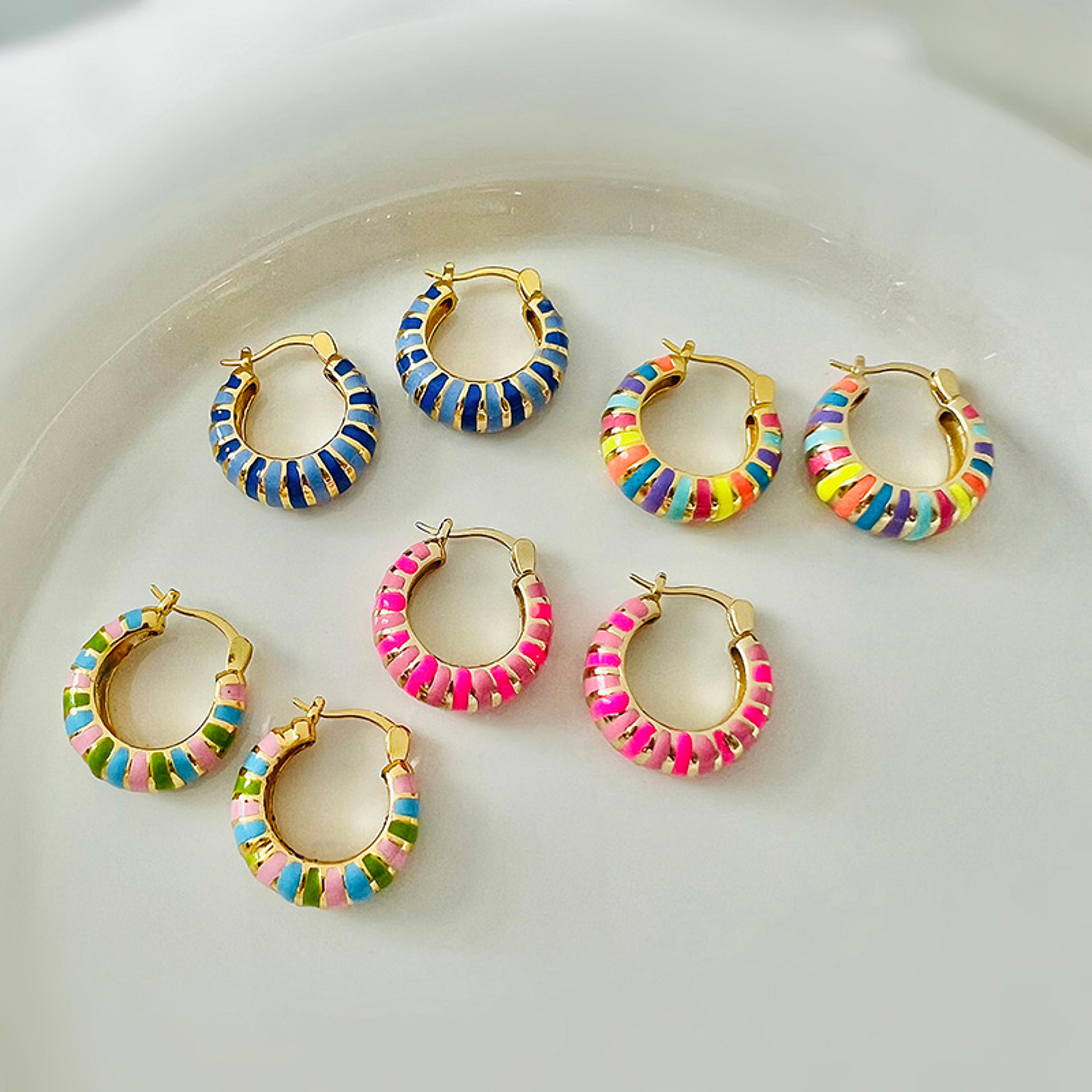 Striped Enamel Hoop Earrings For Women Modern Statement Earrings 1