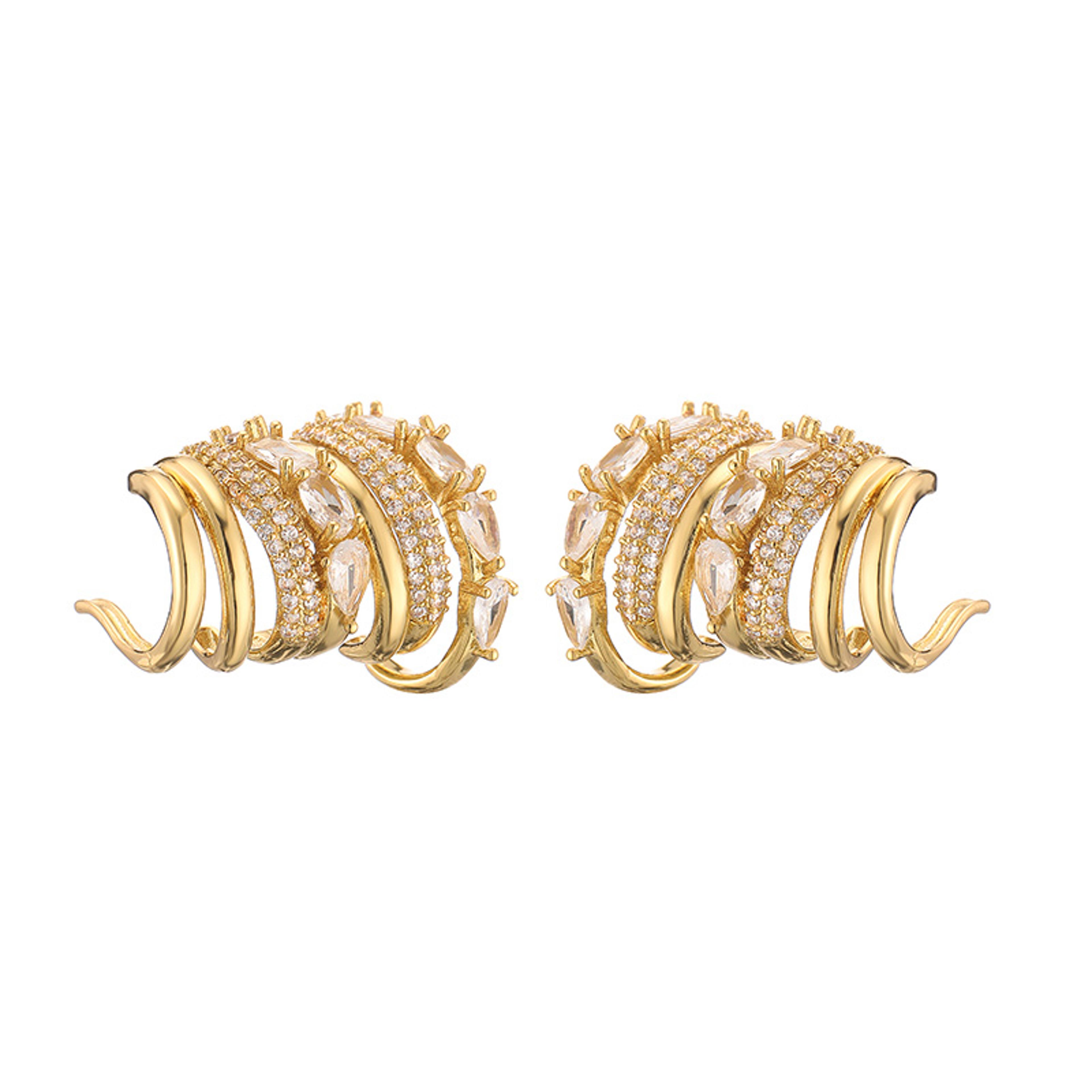 Irregular C Shape Hoop Earrings For Women With Zircon Geometric Design 8