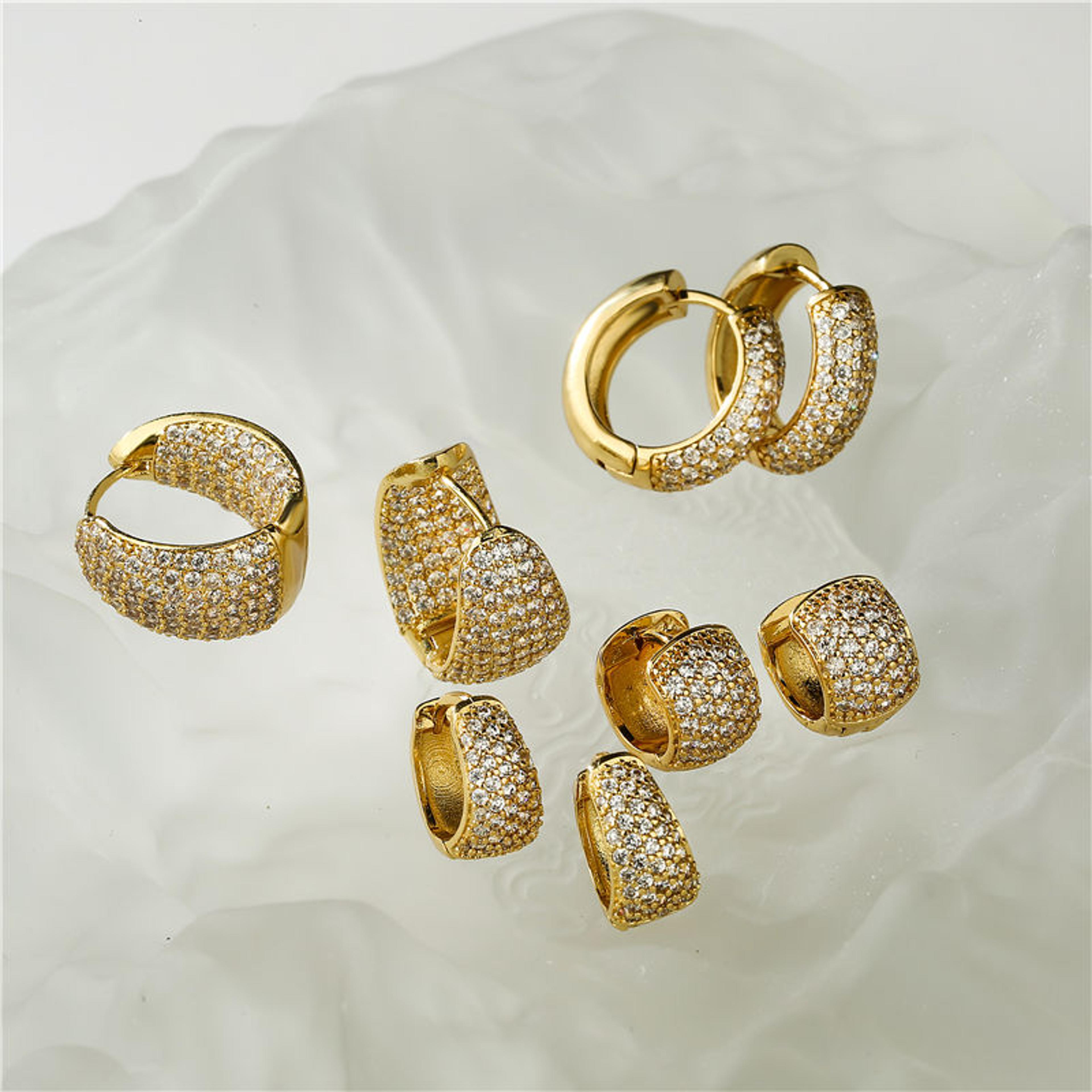 Gold Plated Huggie Earrings With CZ Zircon For Women 2