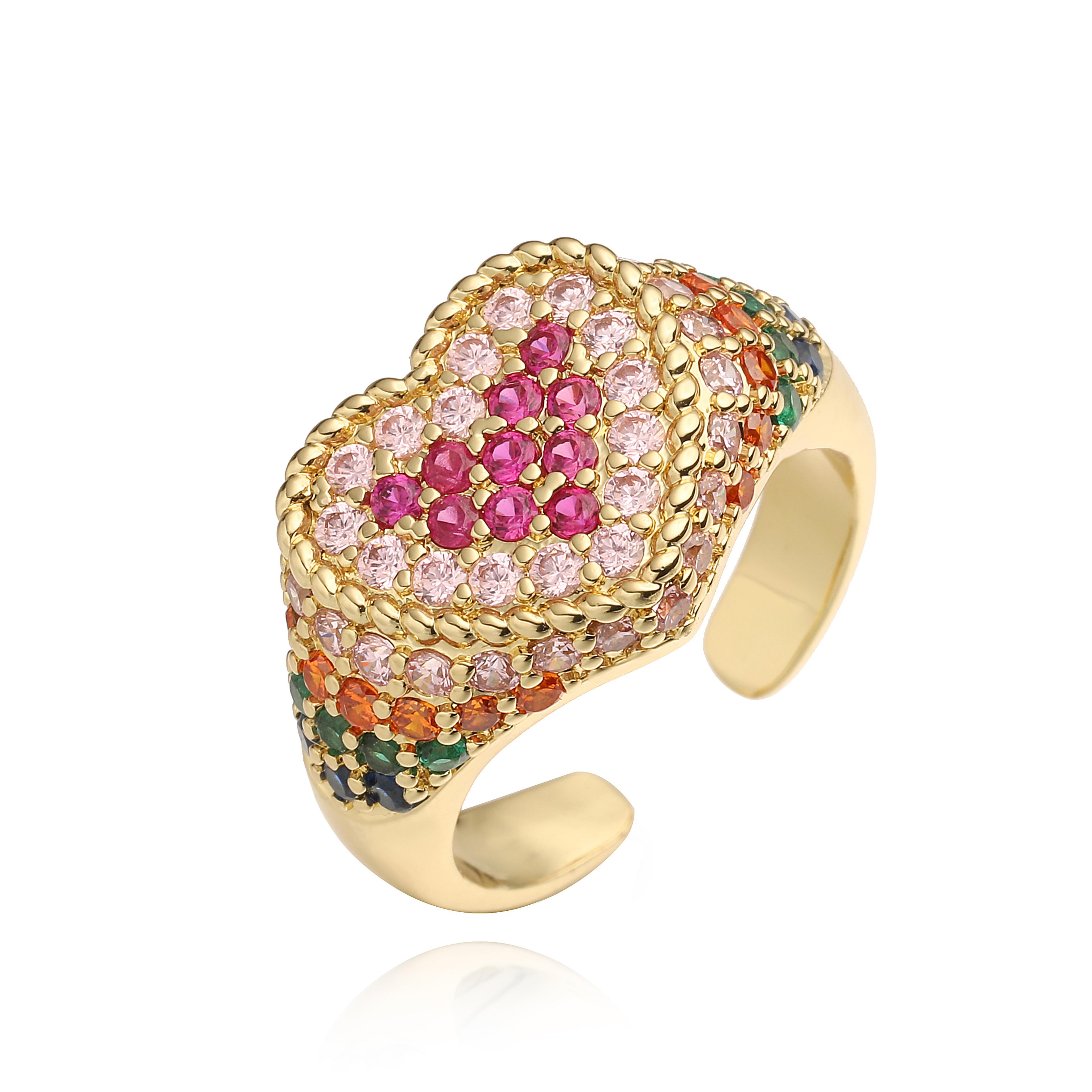 Gold Plated Red Zirconia Heart Ring For Women Adjustable Romantic Jewelry 5