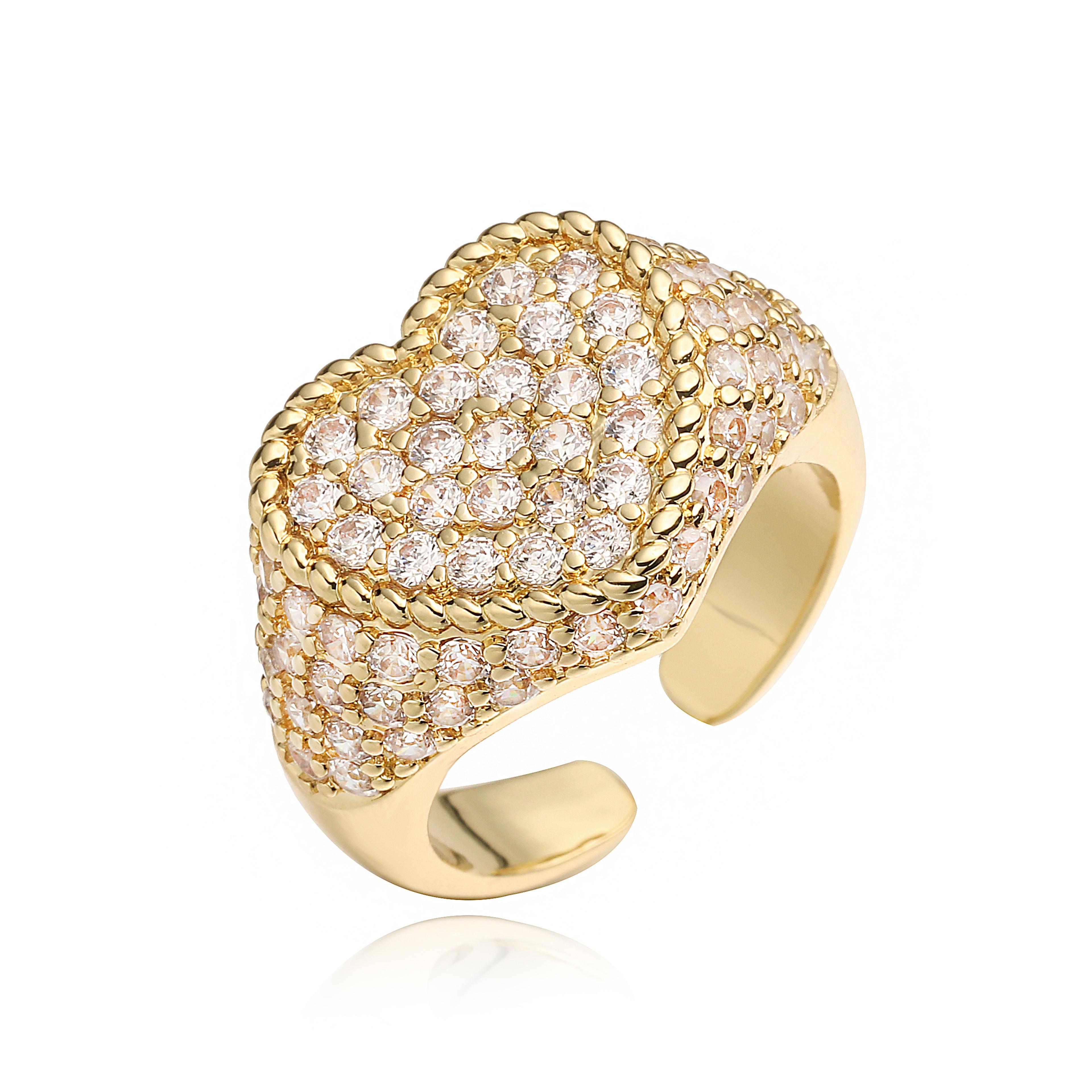 Gold Plated Red Zirconia Heart Ring For Women Adjustable Romantic Jewelry 1