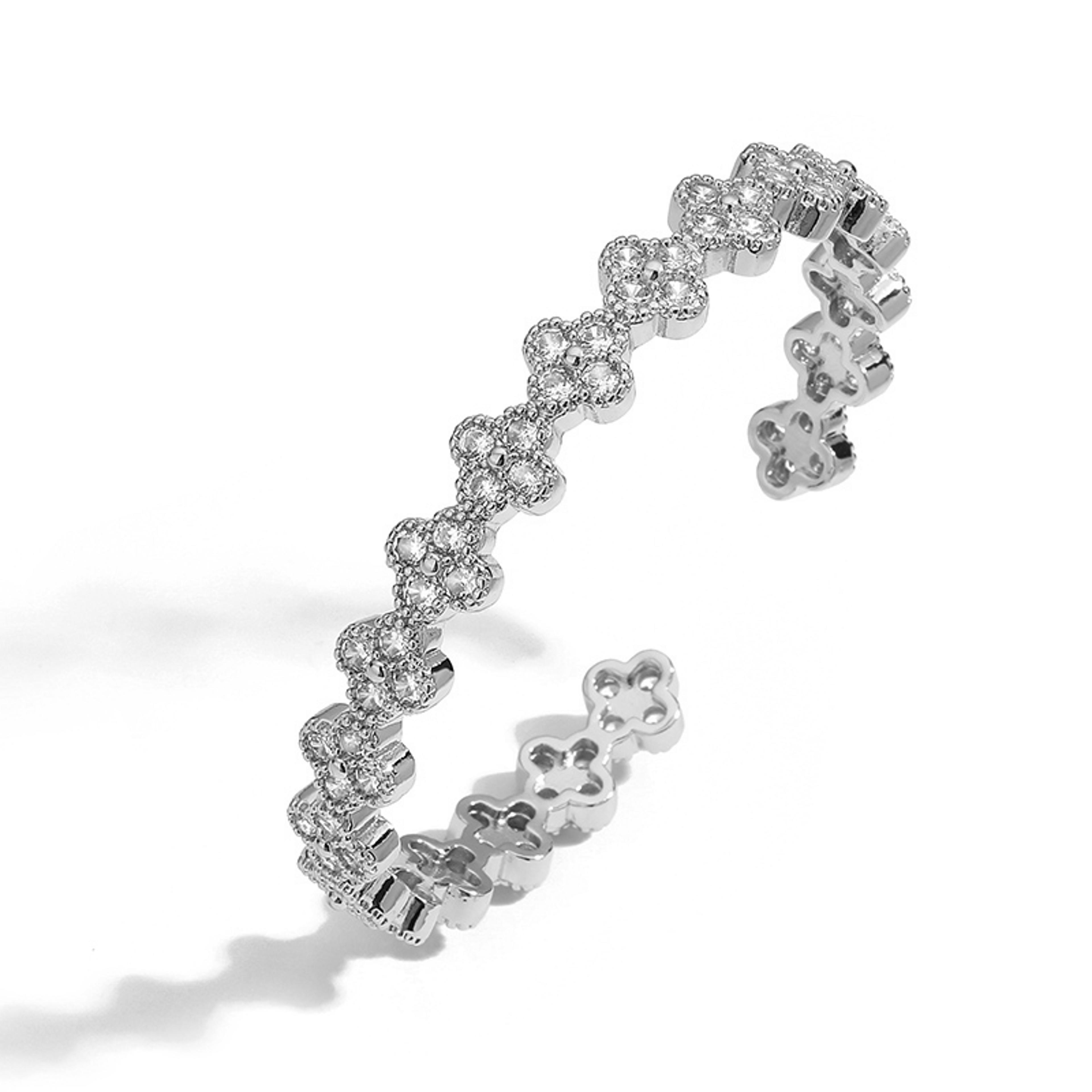 Gold Plated Flower Bracelet For Women With Colorful Zirconia Adjustable Fit 9