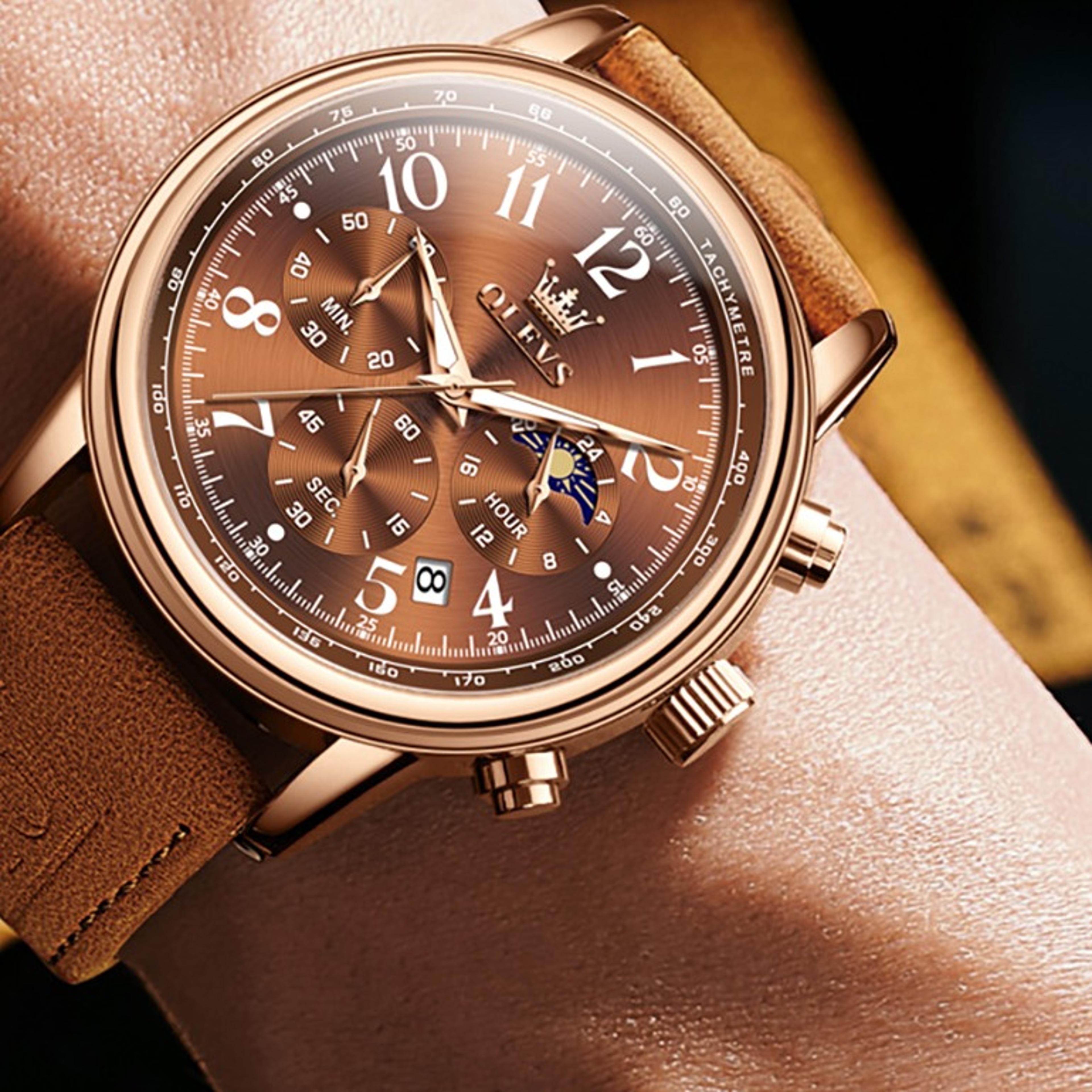 OLEVS 2912 Mens Watch Original Quartz Watch Waterproof Luminous Multifunctional Chronograph Moon Phj