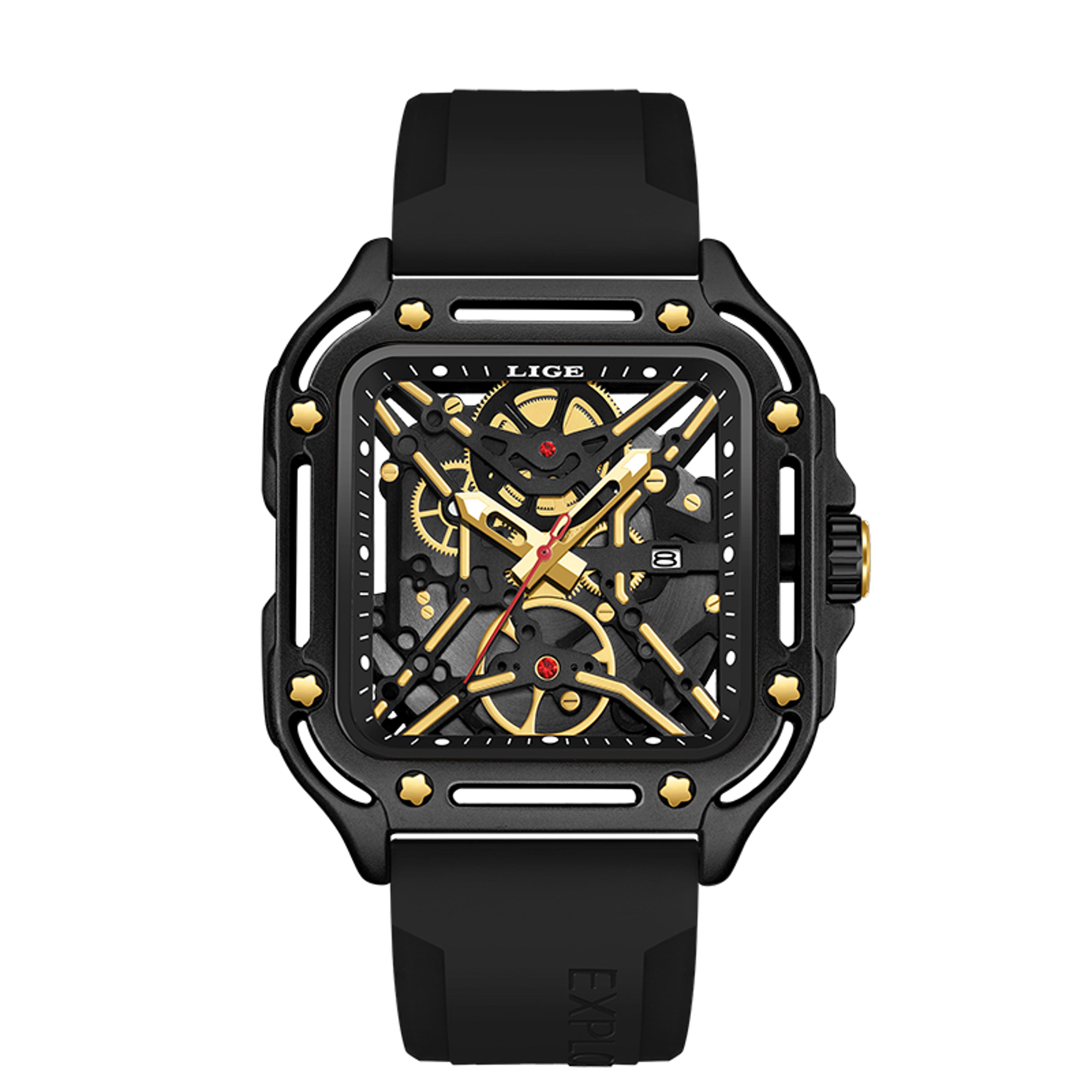 mens square watch large dial quartz watch for men with silicone strap