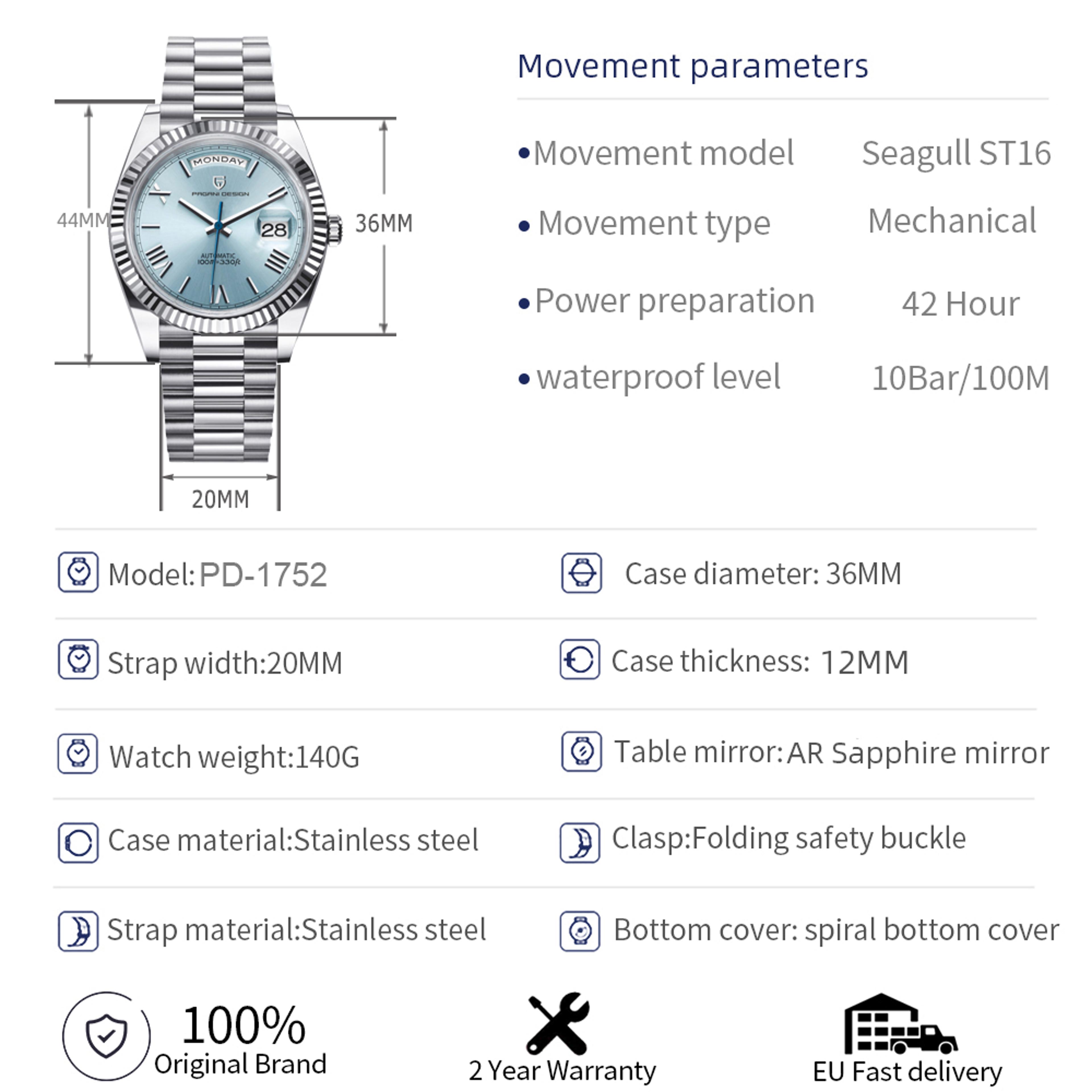 Automatic Watch For Men Sapphire Crystal Mechanical Watch 6