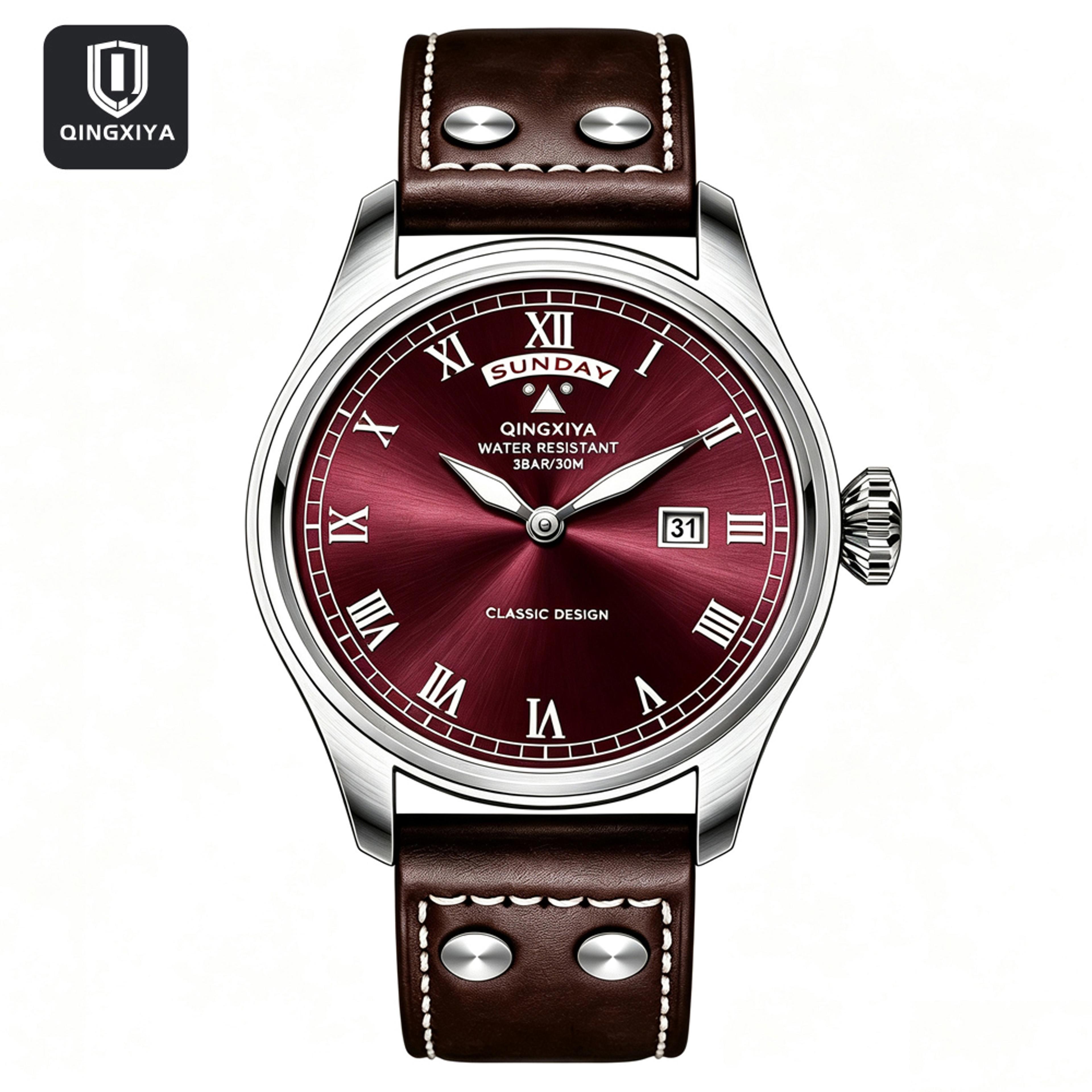 Luxury Mens Quartz Watch Waterproof Luminous Week Date Leather Strap 3