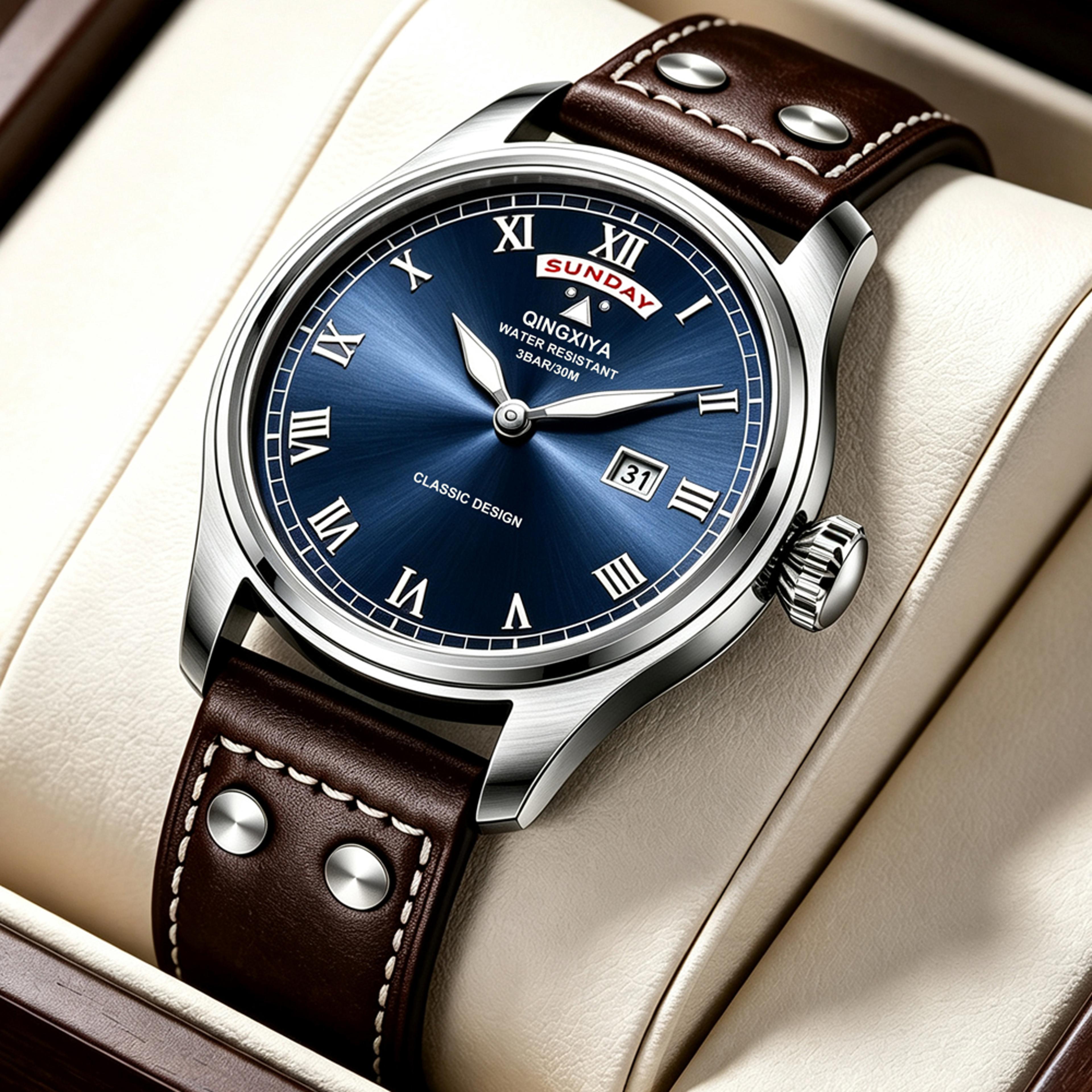Luxury Mens Quartz Watch Waterproof Luminous Week Date Leather Strap 5