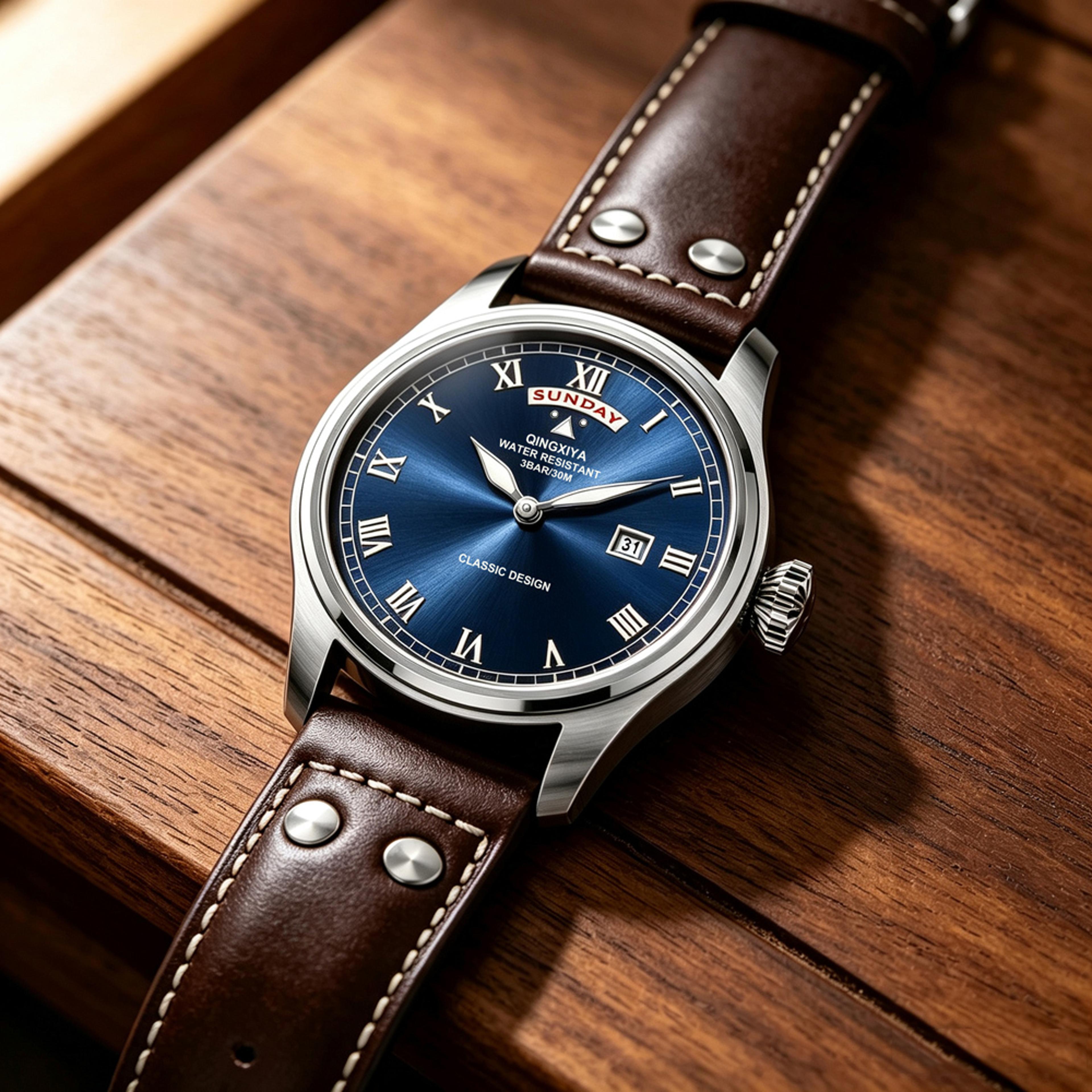 Luxury Mens Quartz Watch Waterproof Luminous Week Date Leather Strap 6