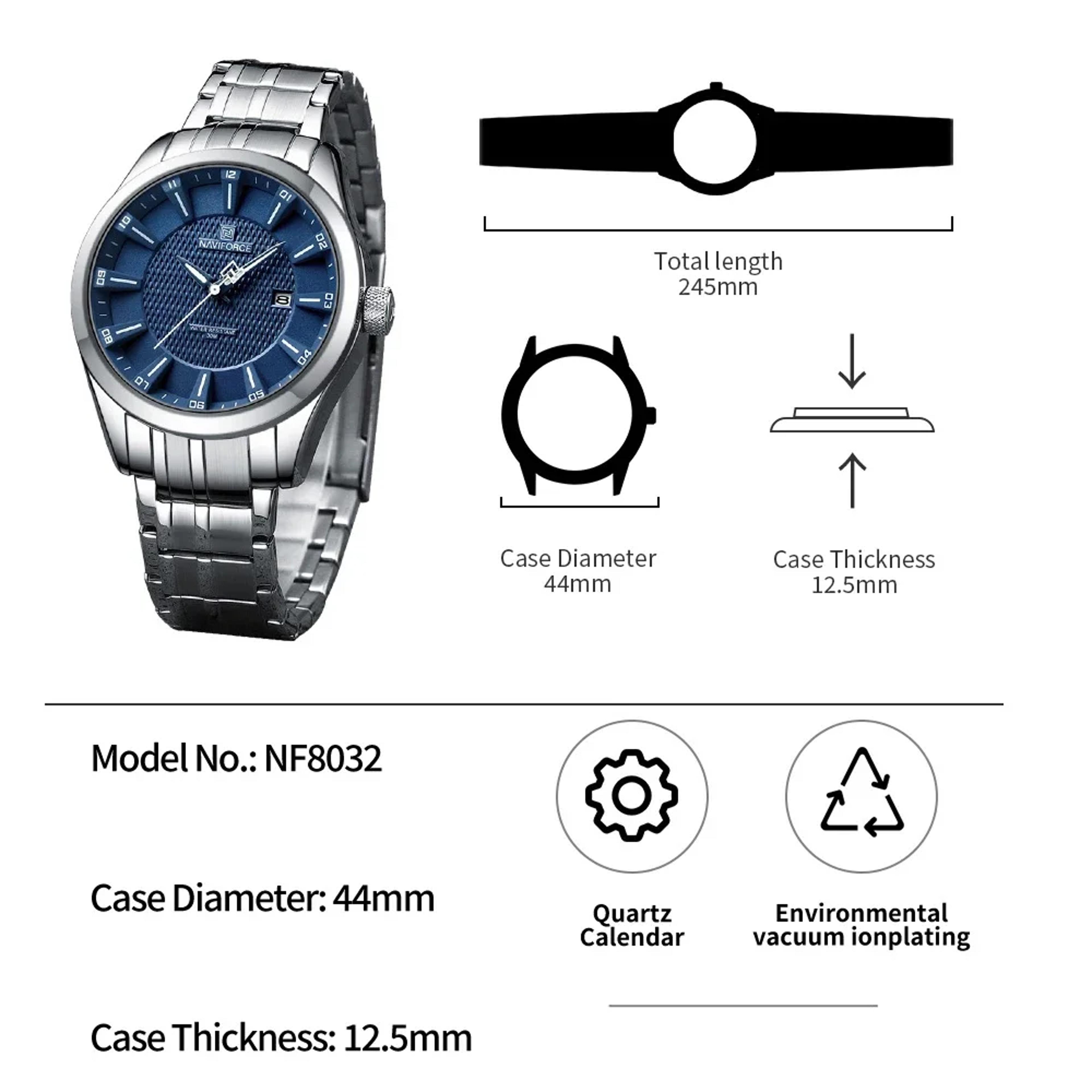 Luxury Mens Quartz Watch Stainless Steel Waterproof Business Watch 4