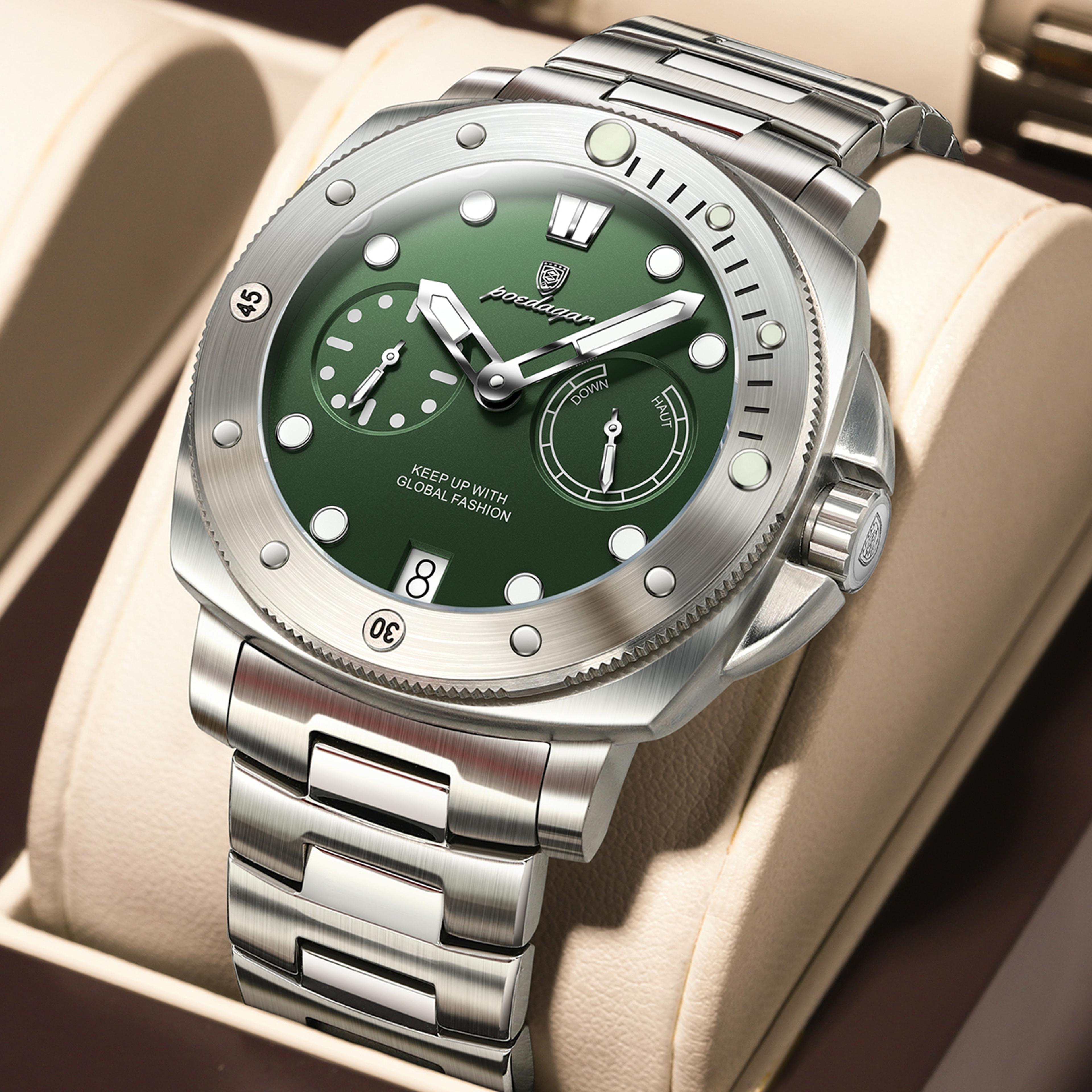 Luxury Mens Quartz Watch With Luminous Display Date And Stainless Steel Bracelet 7