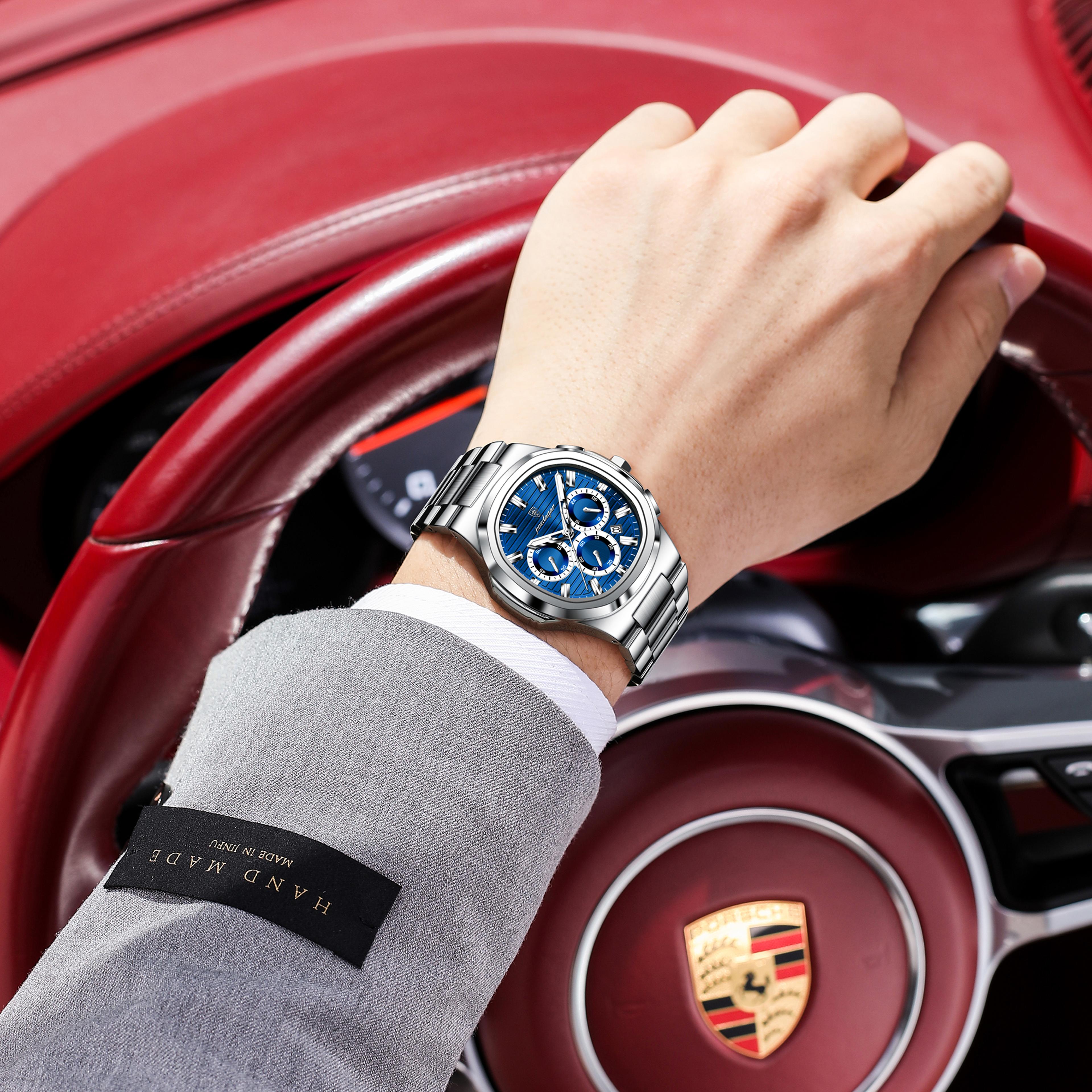 Mens Chronograph Watch Stainless Steel Waterproof Quartz Business Watch 5