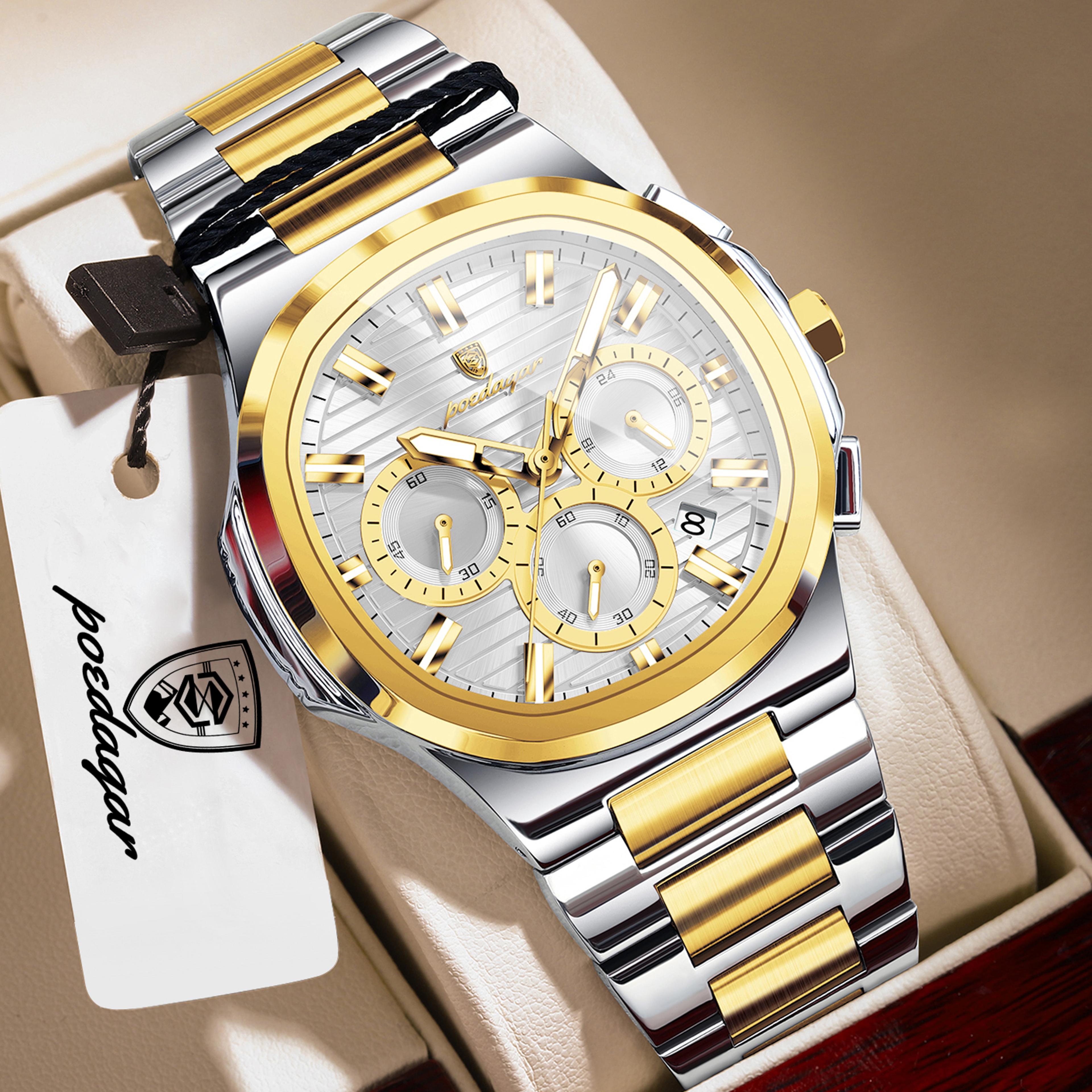 Mens Chronograph Watch Stainless Steel Waterproof Quartz Business Watch 7