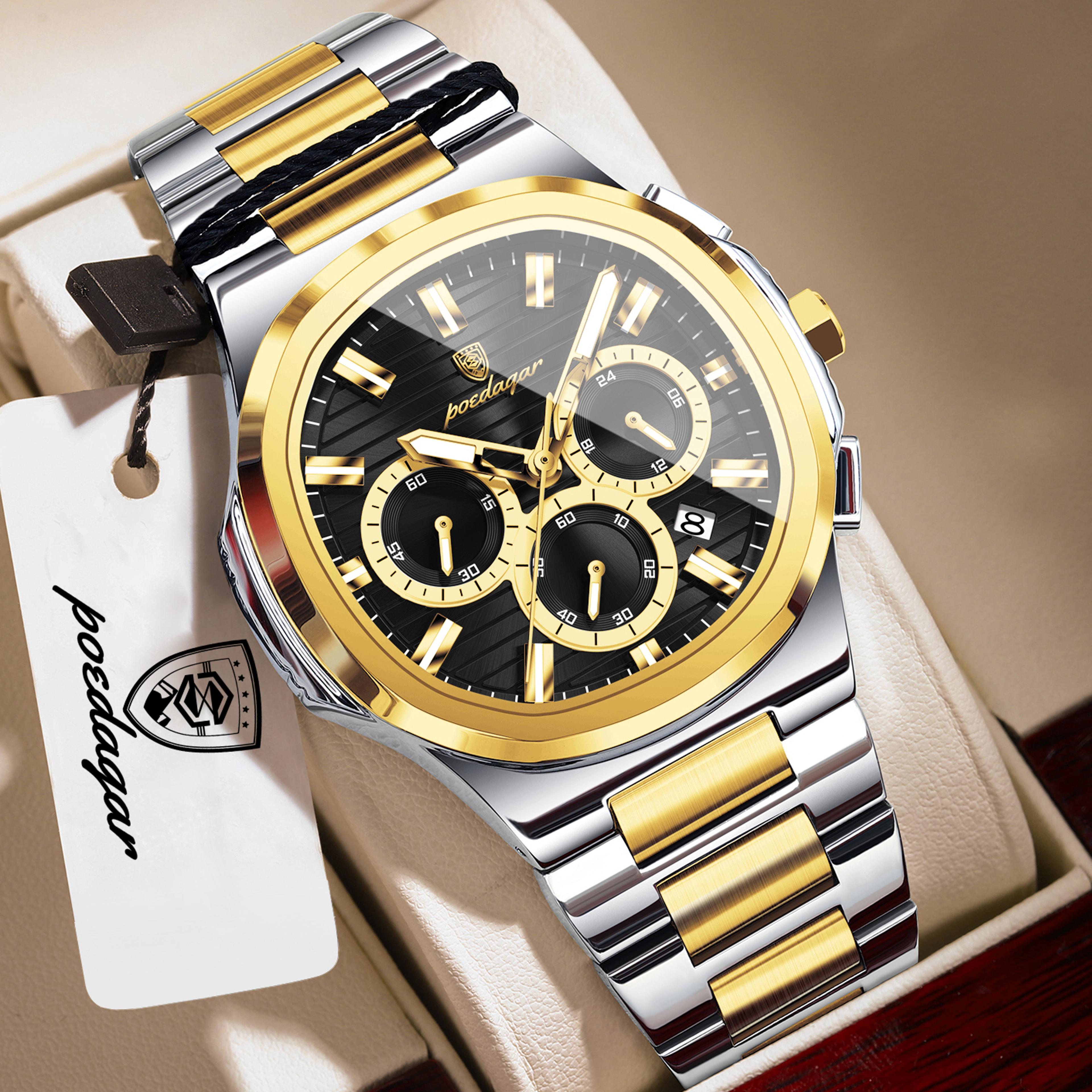 Mens Chronograph Watch Stainless Steel Waterproof Quartz Business Watch 6