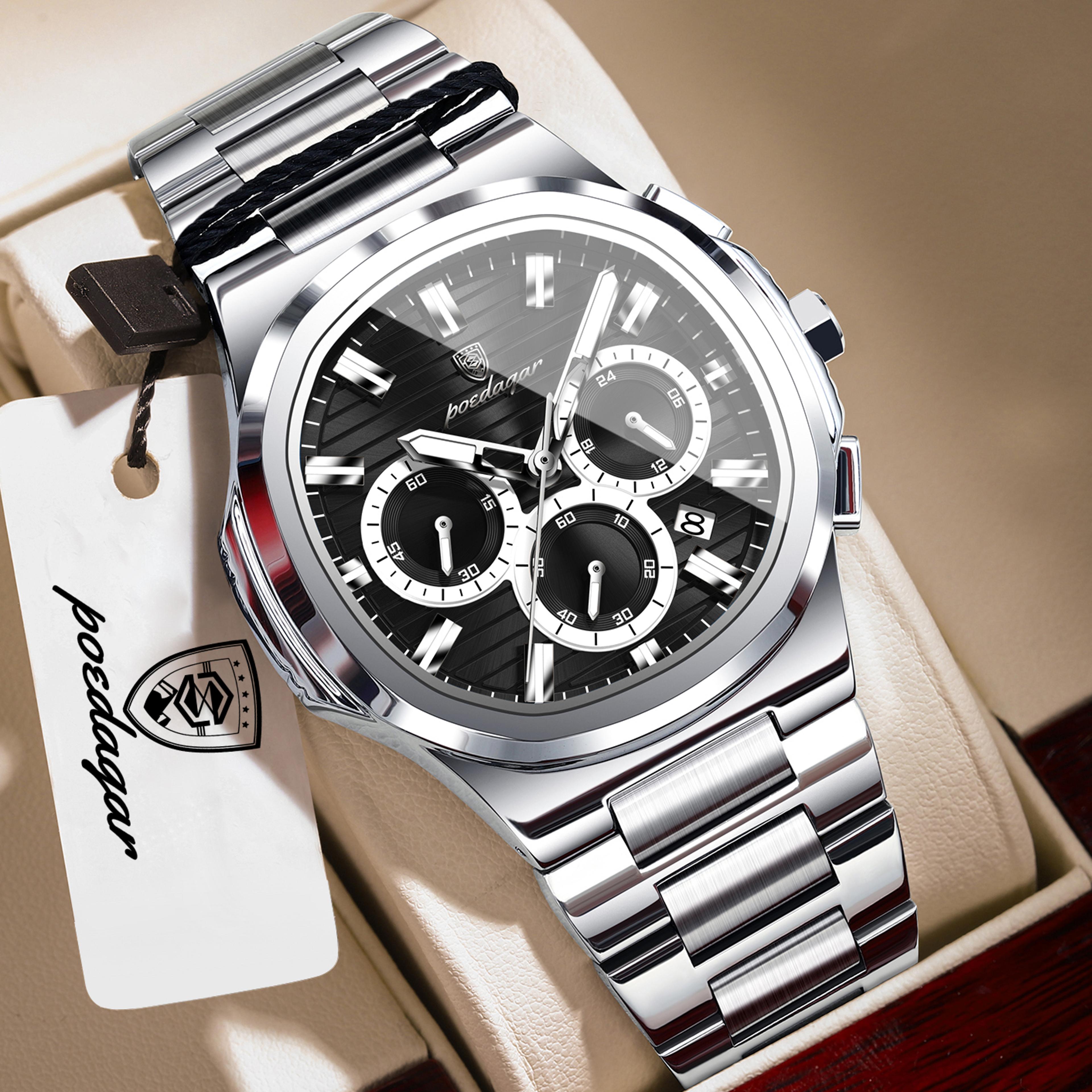 Mens Chronograph Watch Stainless Steel Waterproof Quartz Business Watch 11