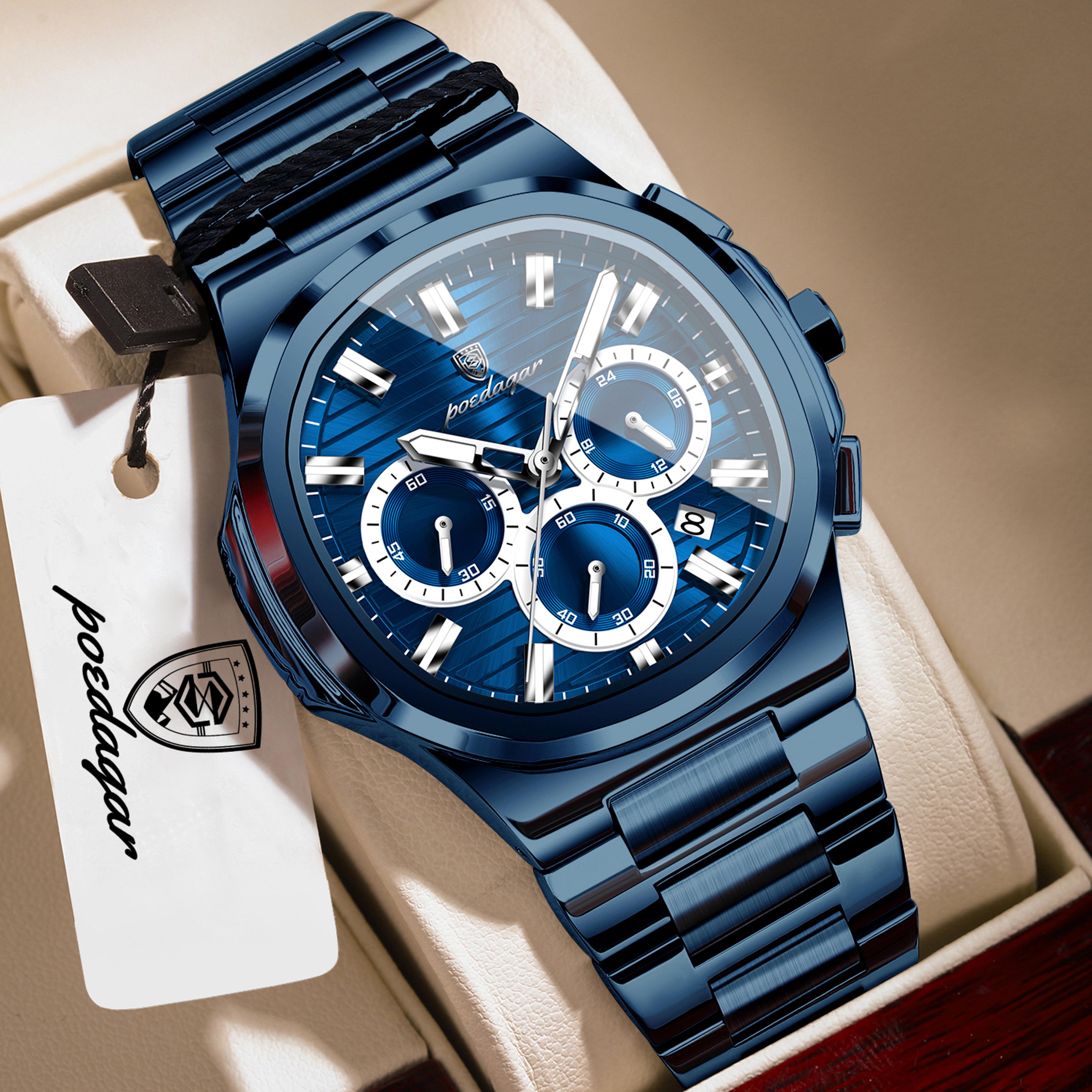 Mens Chronograph Watch Stainless Steel Waterproof Quartz Business Watch 13