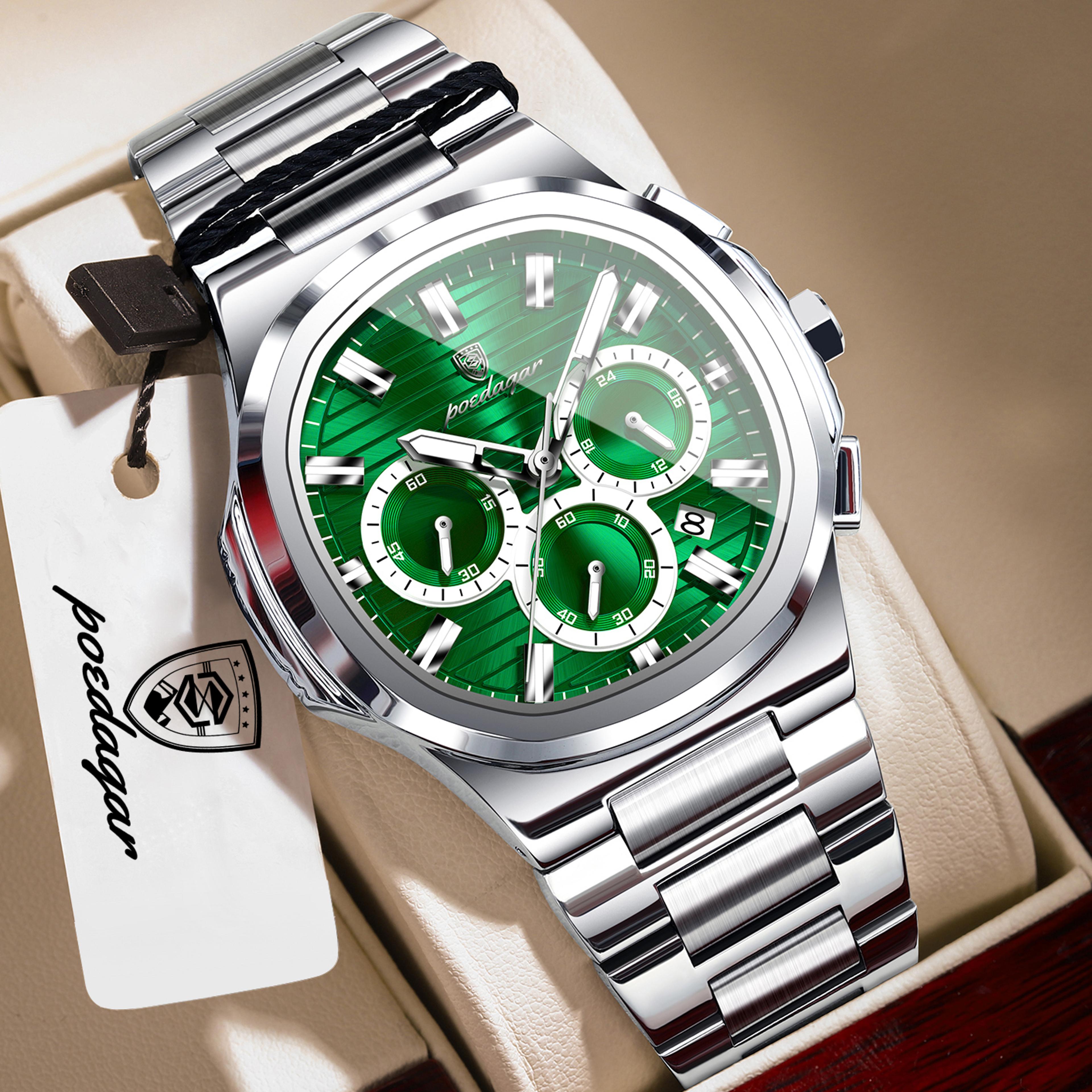 Mens Chronograph Watch Stainless Steel Waterproof Quartz Business Watch 16