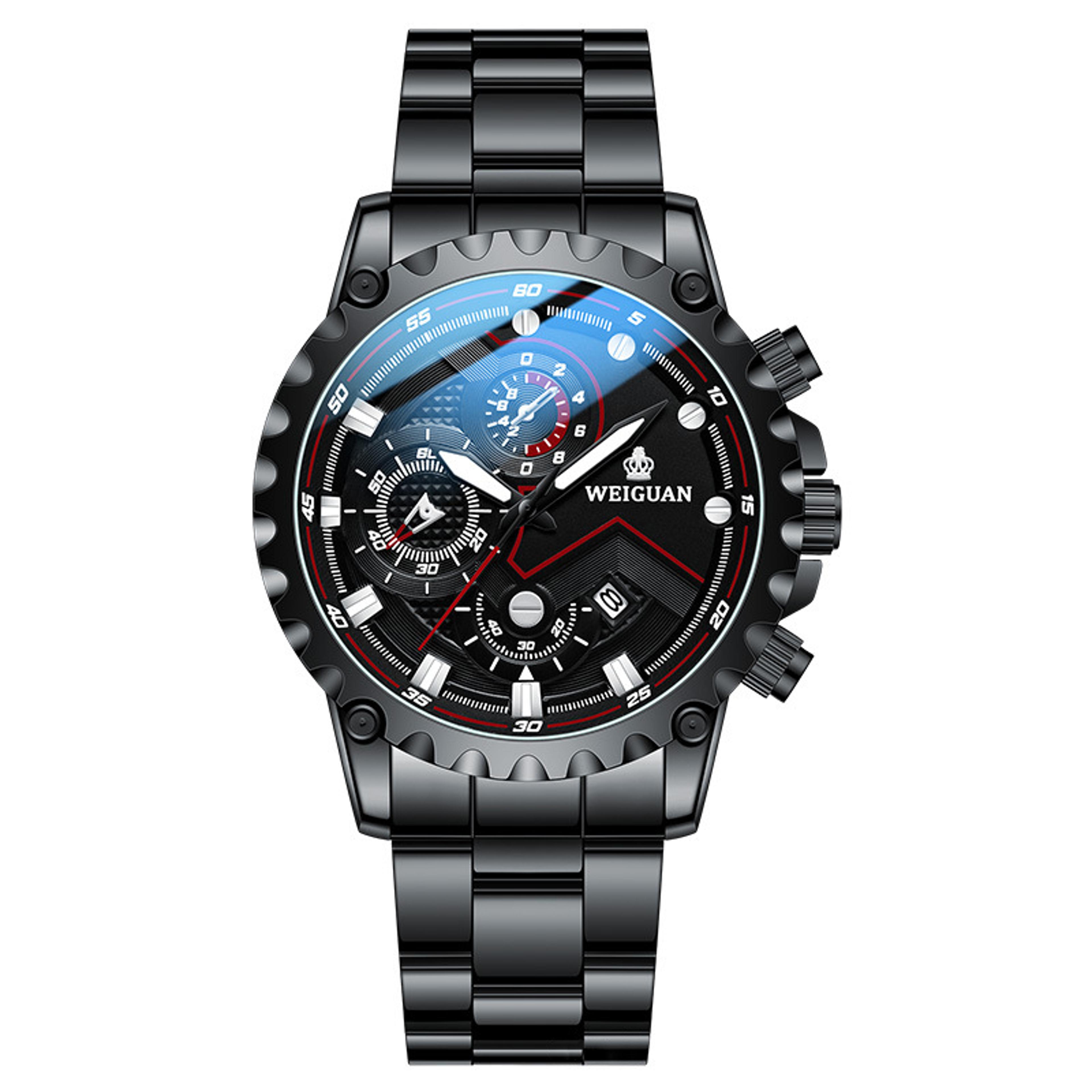 mens stainless steel watch waterproof luminous quartz calendar timepiece