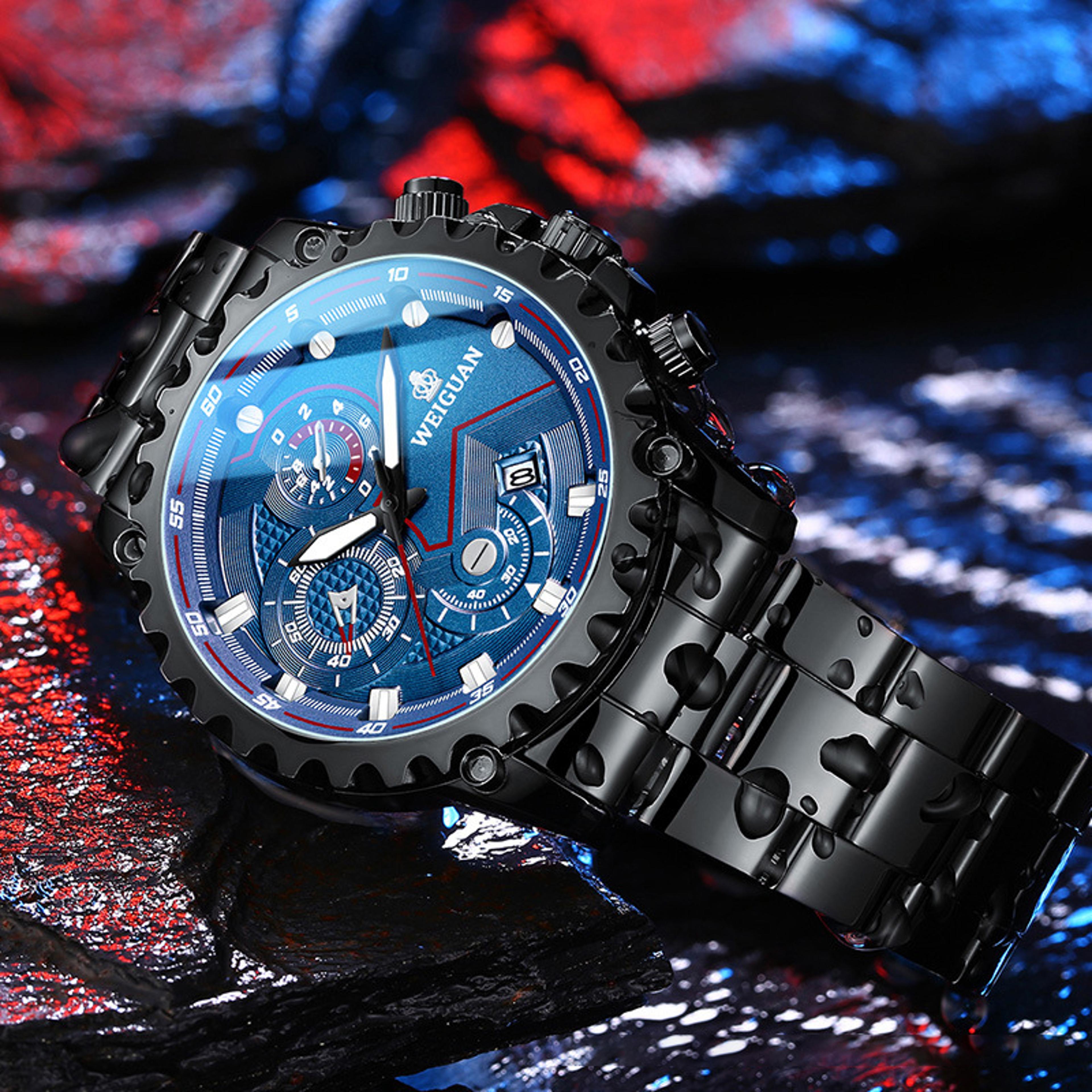 Mens Stainless Steel Watch Waterproof Luminous Quartz Calendar Timepiece 6