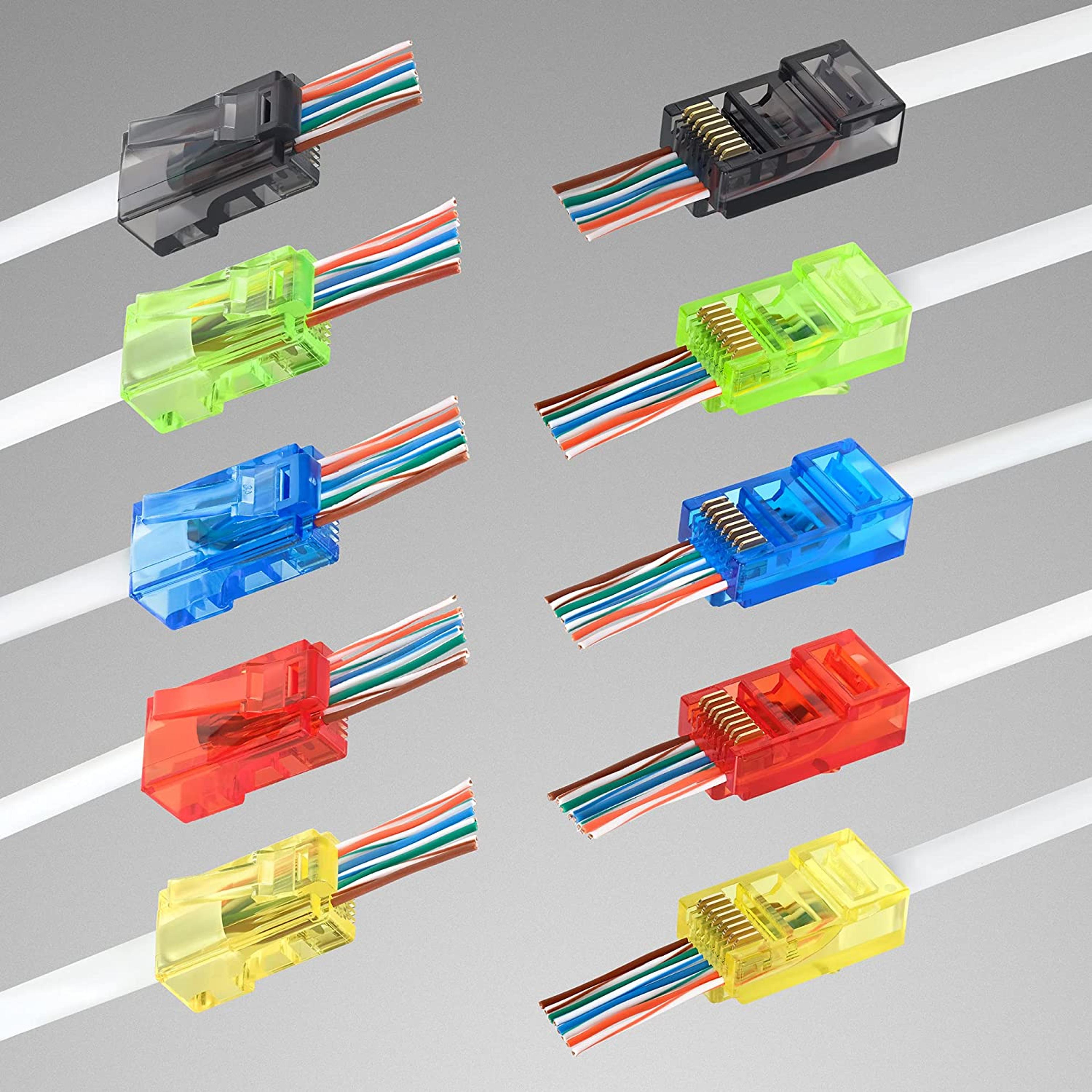 Assorted Color RJ45 Cat6 Pass Through Connectors 50PCS Easy Crimp Modular Plugs for UTP Ethernet