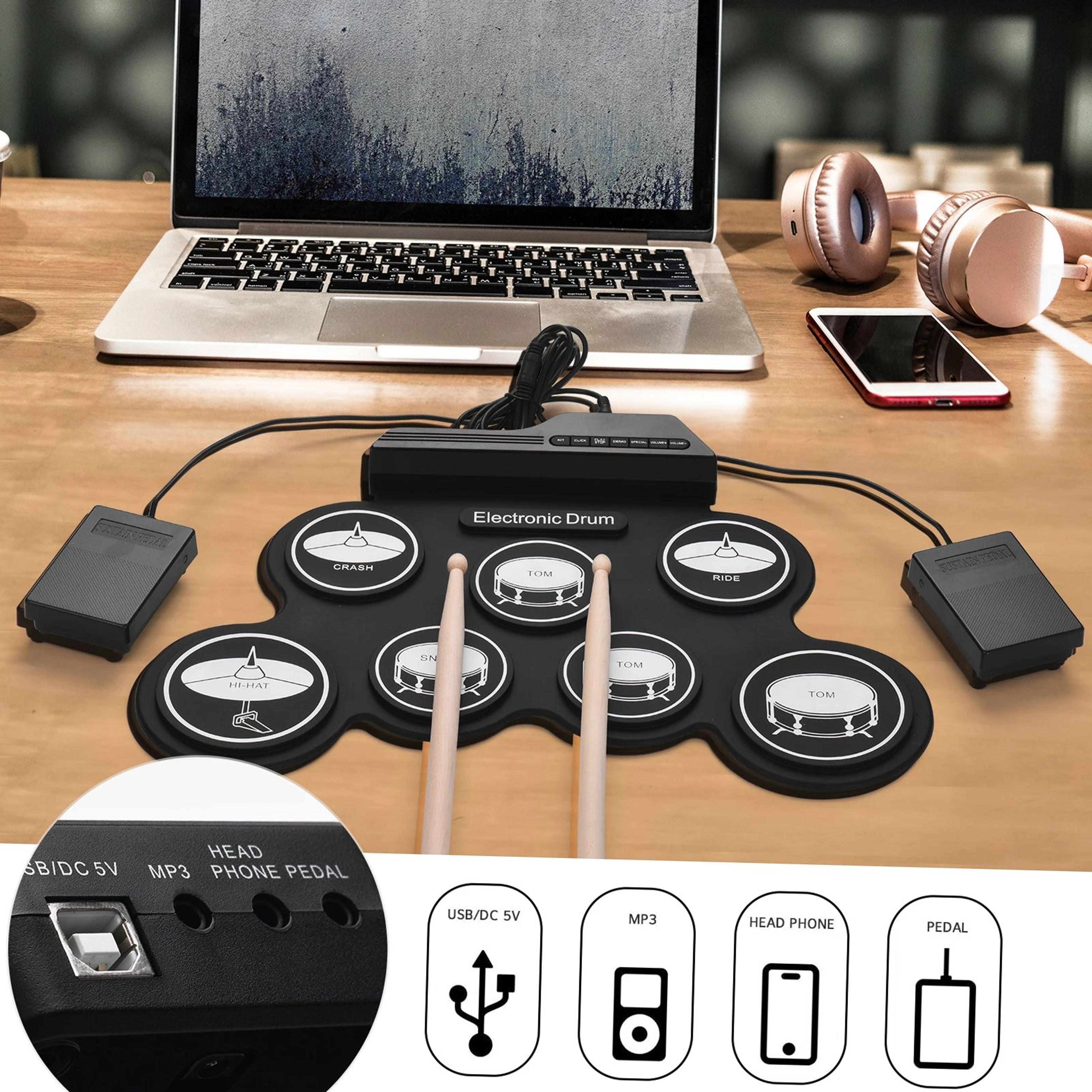 Portable Foldable USB Electronic Drum Set Compact RollUp Silicon Drums Pad Kit With Pedal For Digit 4