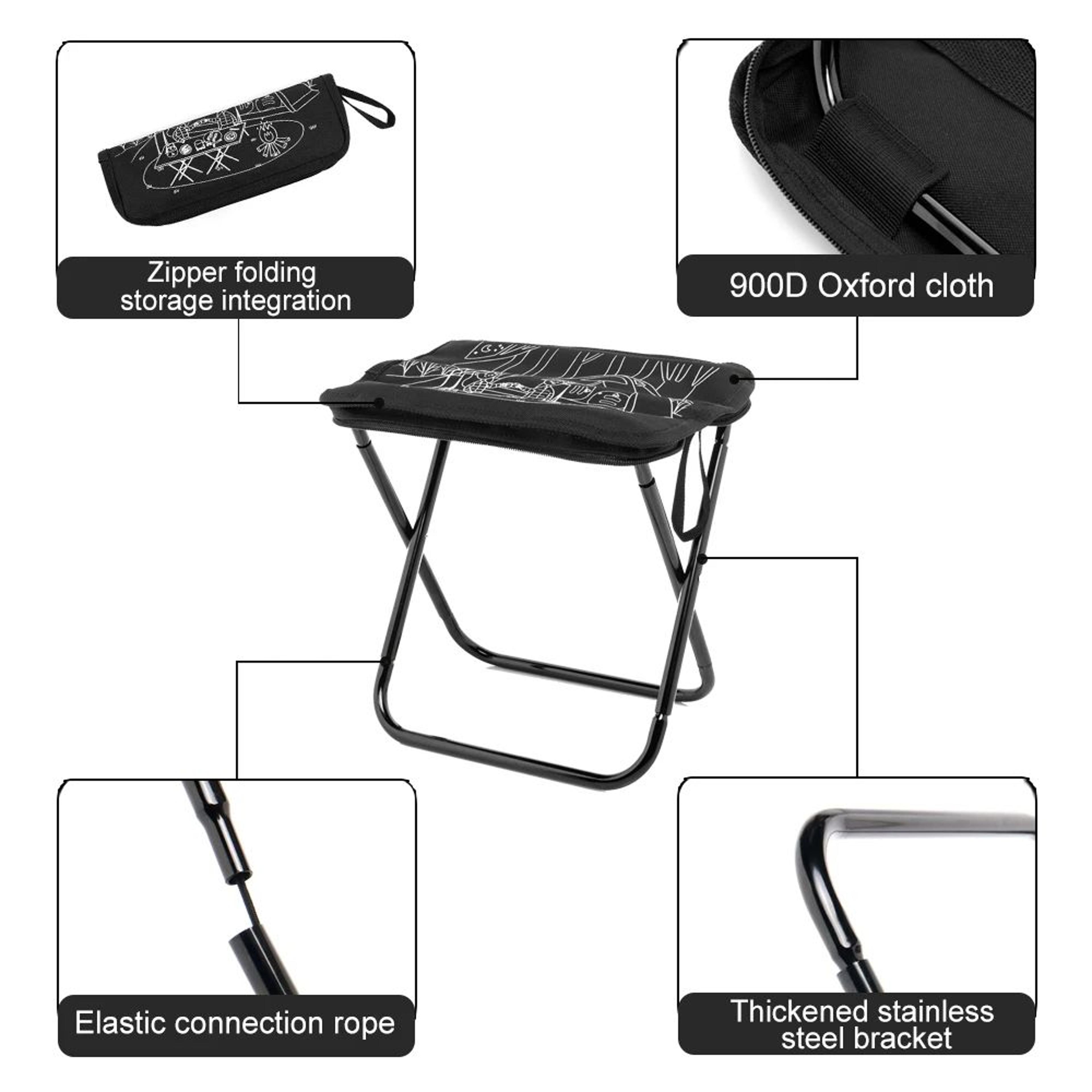Widesea Foldable Camping Stool Lightweight Portable Chair With Zipper Storage For Outdoor Fishing H 4