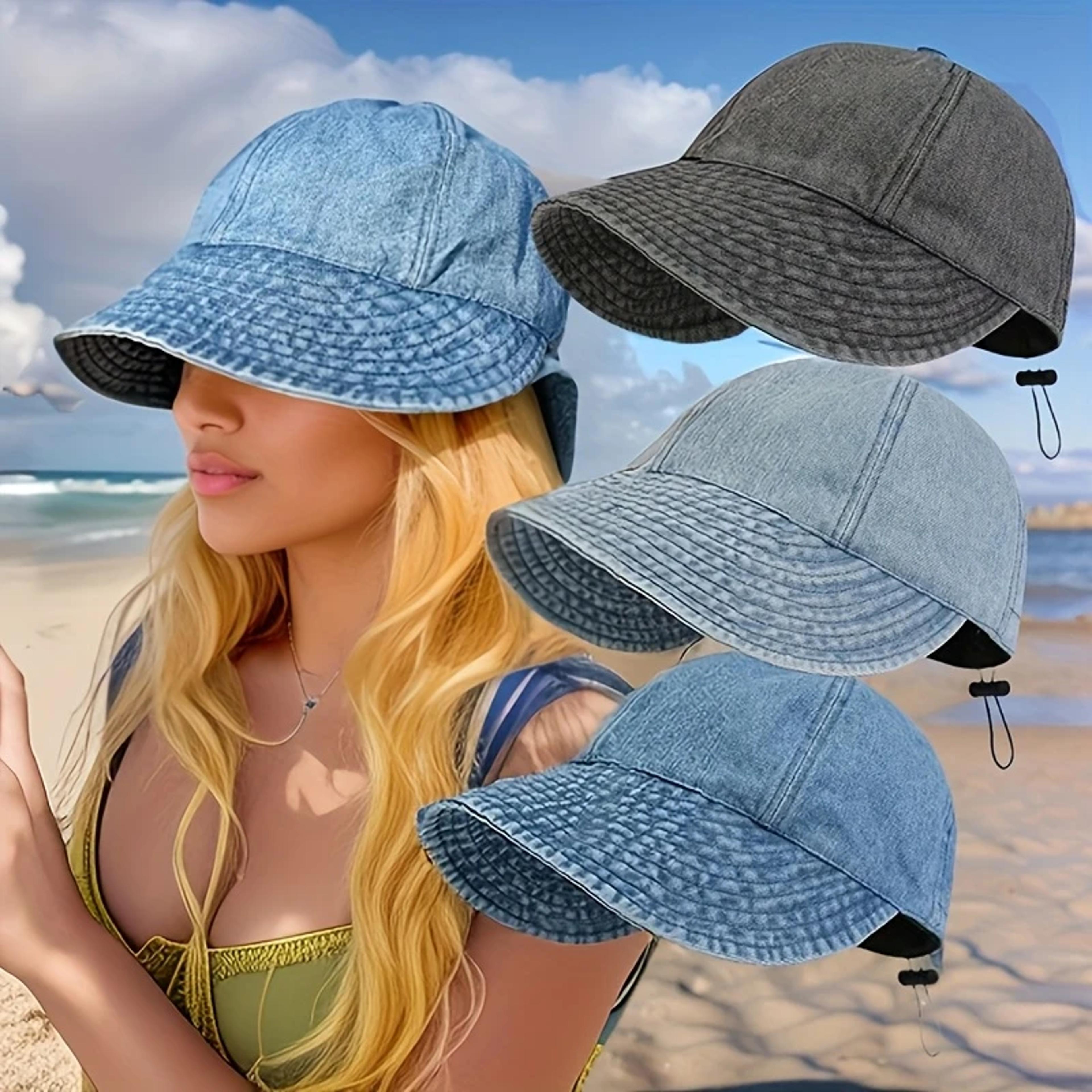 Adjustable Summer Sun Cowboy Hat Foldable Wide Brim Women Bucket Hat UV Protection Panama Ponytail  1