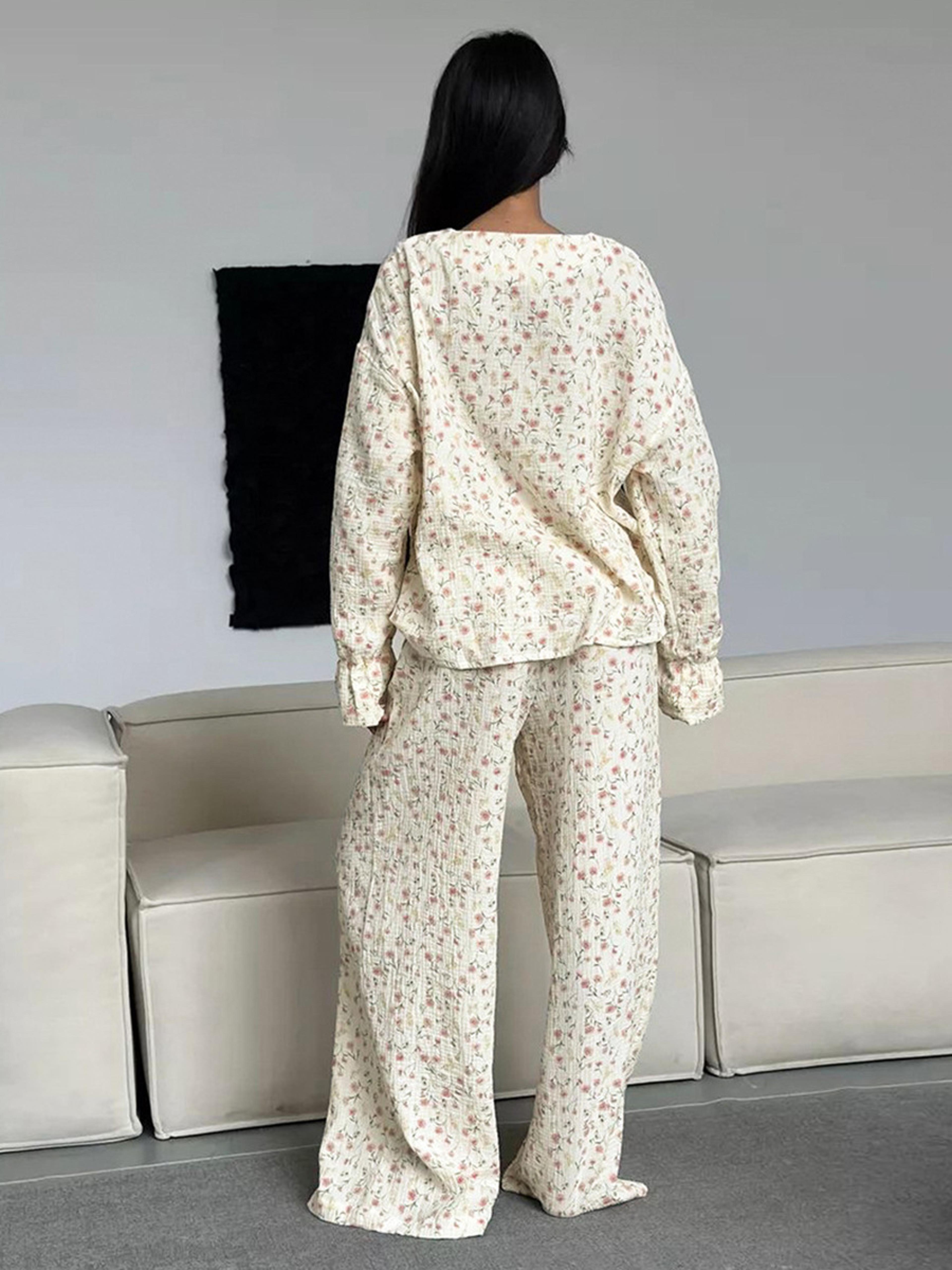 Womens New Autumn Muzuleva Cotton Printed Cardigan Pajama Set Long Sleeved Pants Pajamas Loose Home 2