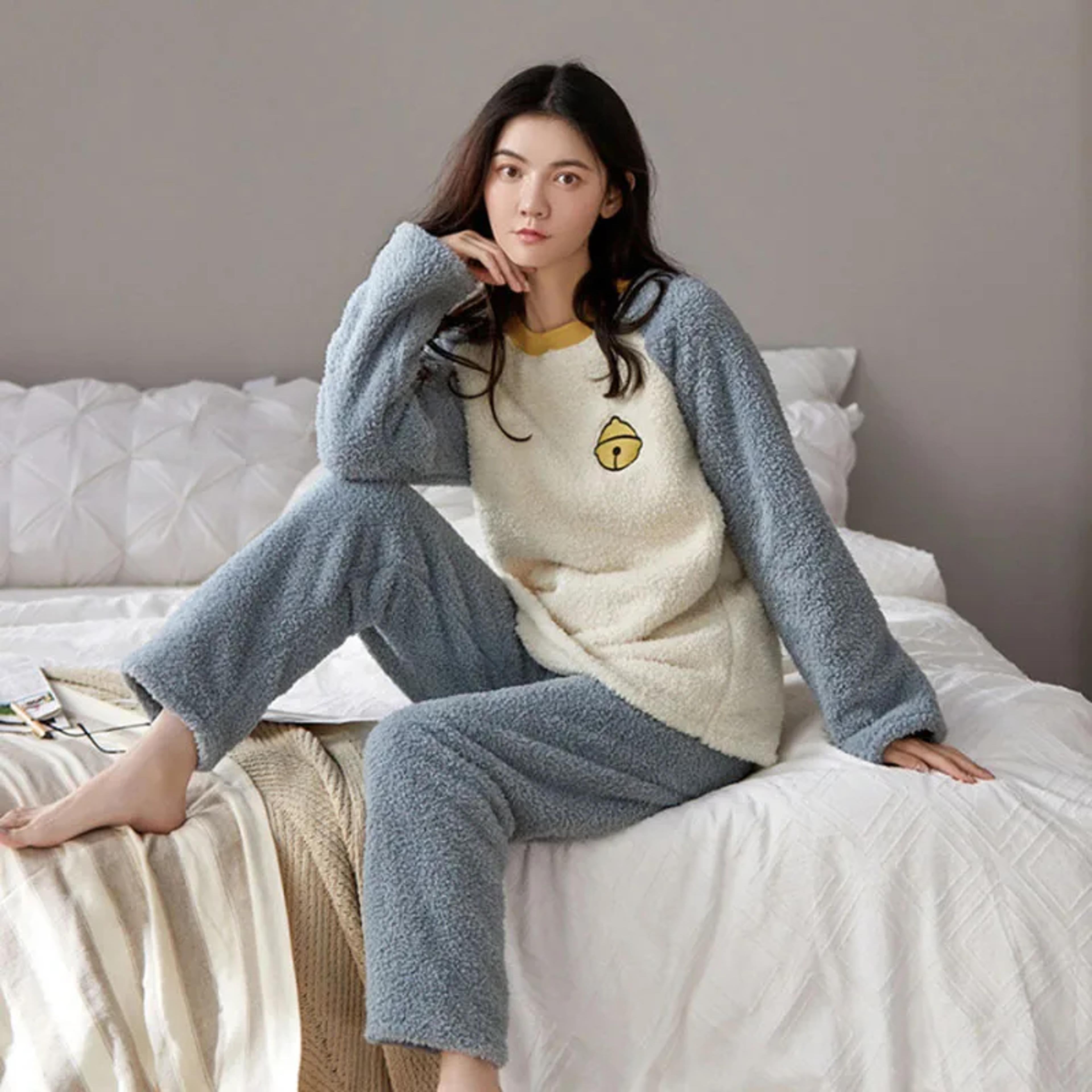 Autumn Winter Cute Cartoon Bear Padded Nightwear Thickened Warm Flannel Women Sleepwear Coral Velve 5