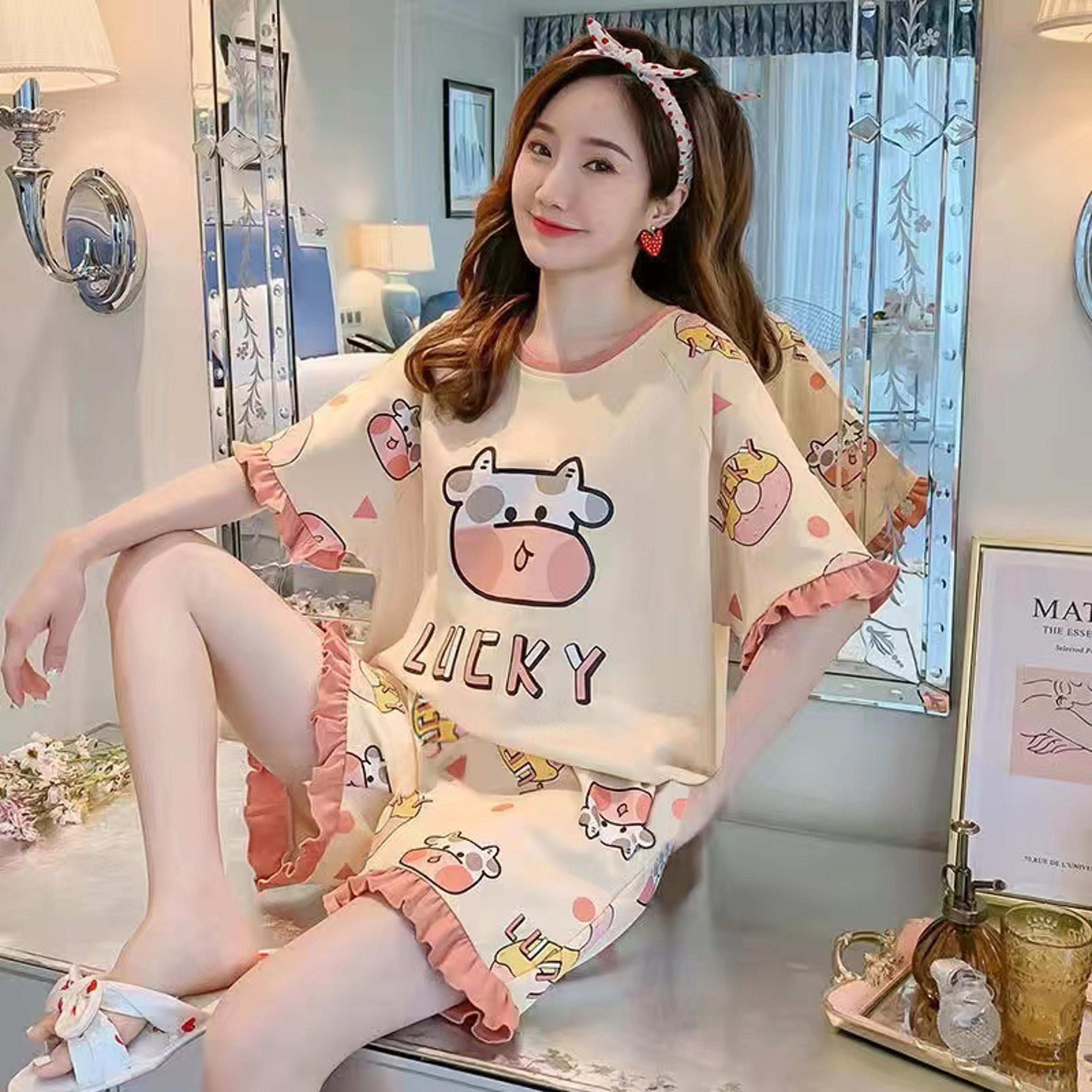 Womens TwoPiece Pajamas Set Summer ShortSleeved Thin Section Loose Version Casual Comfortable Homew 1