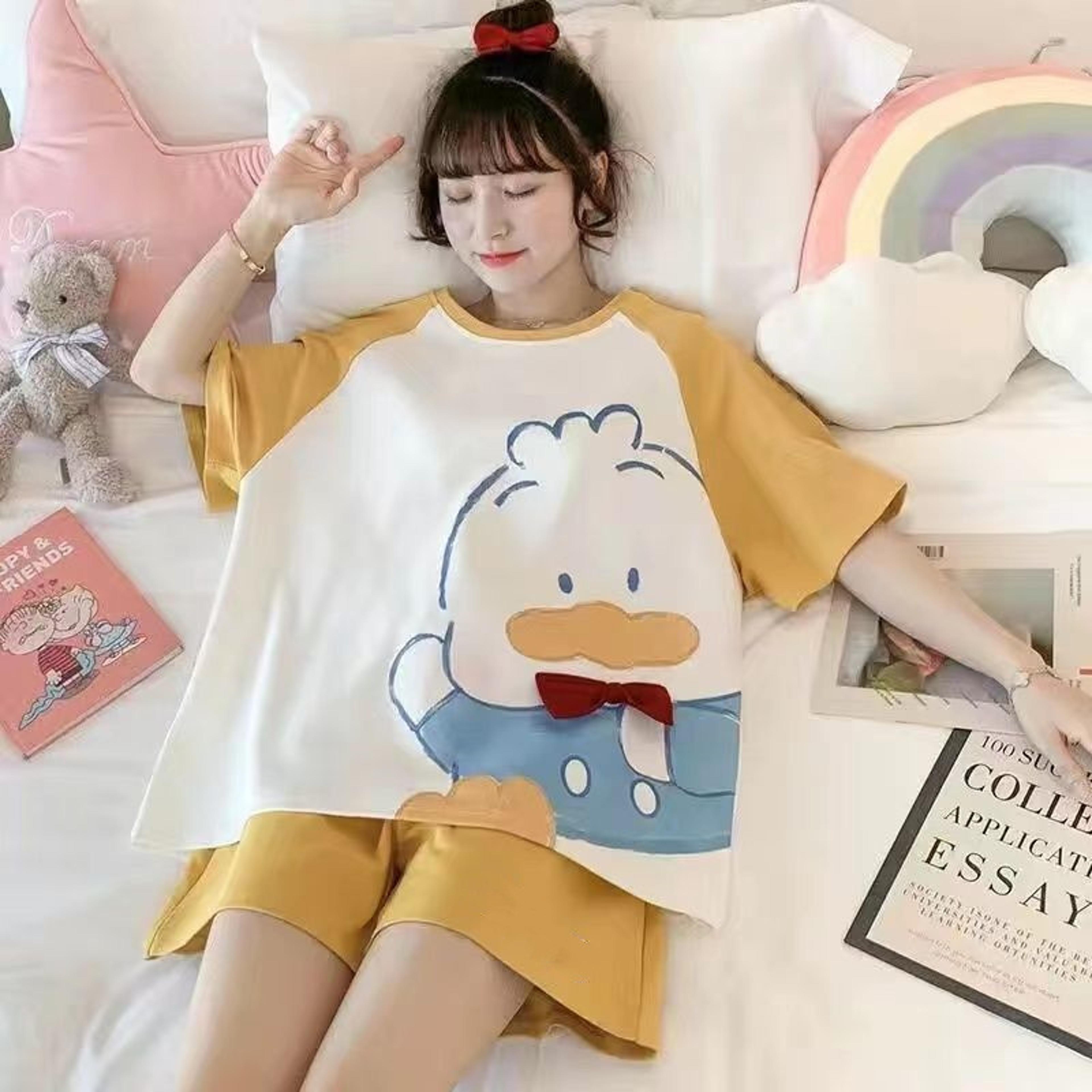 Womens TwoPiece Pajamas Set Summer ShortSleeved Thin Section Loose Version Casual Comfortable Homew 4