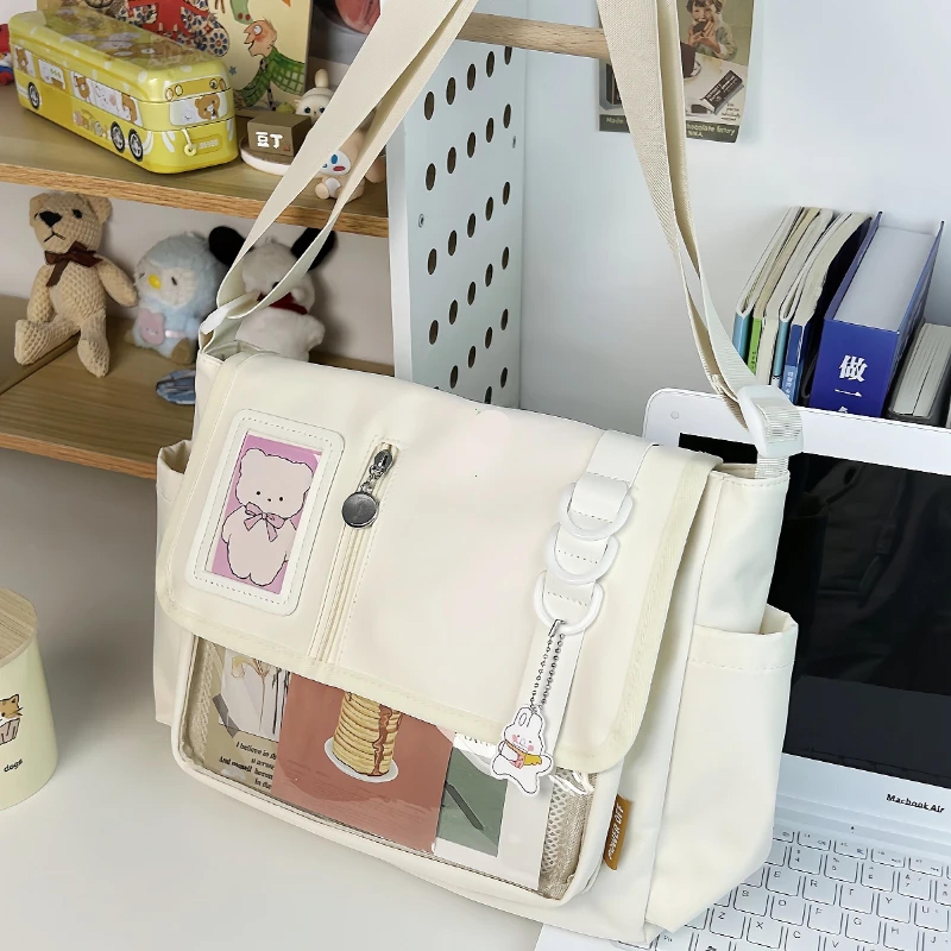 Japanese Harajuku School Bags For Teenage Girls Transparent Itabag Crossbody Bag DIY Badges Display 7