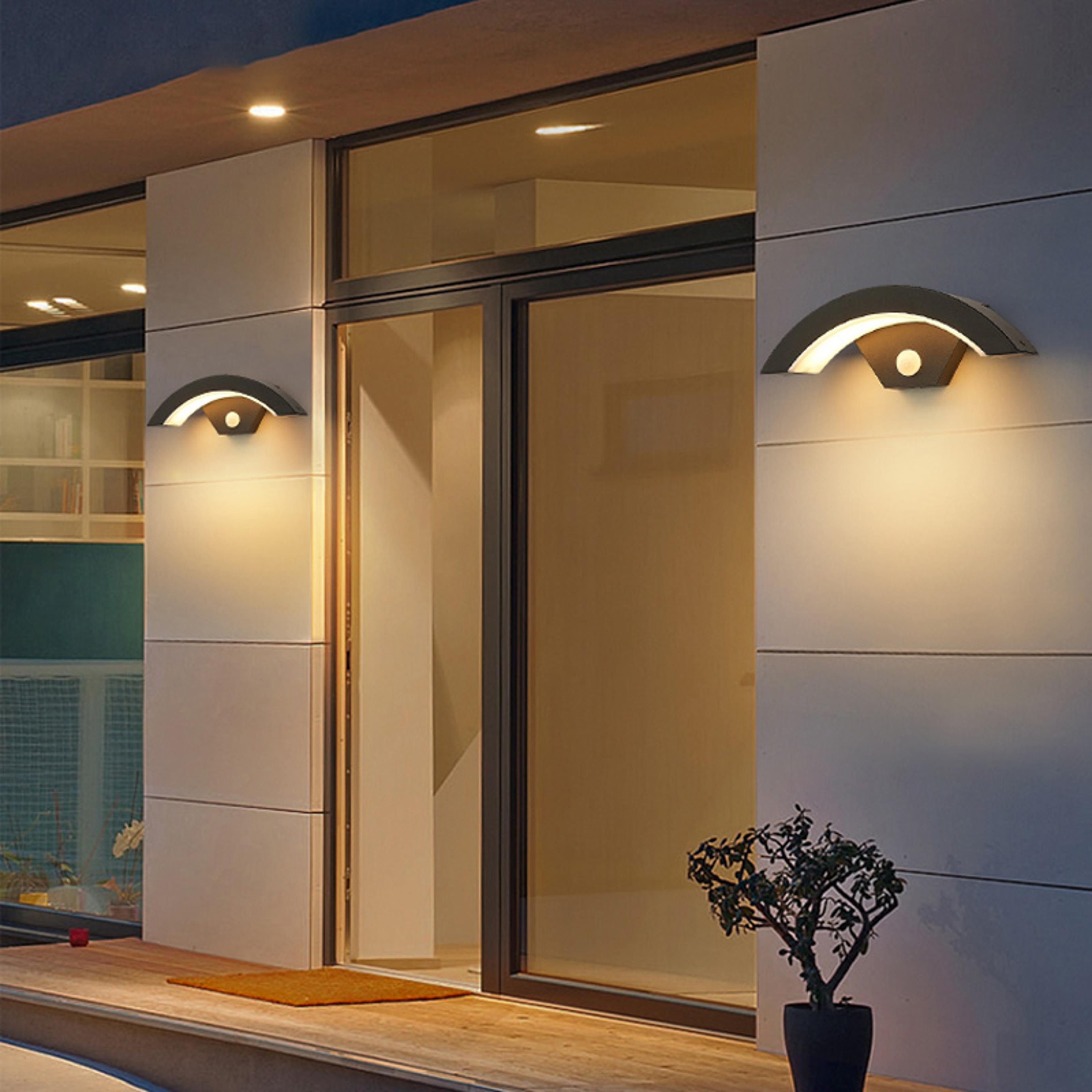 waterproof pir motion sensor outdoor wall lamp, modern black aluminum wall light for garden porch front door
