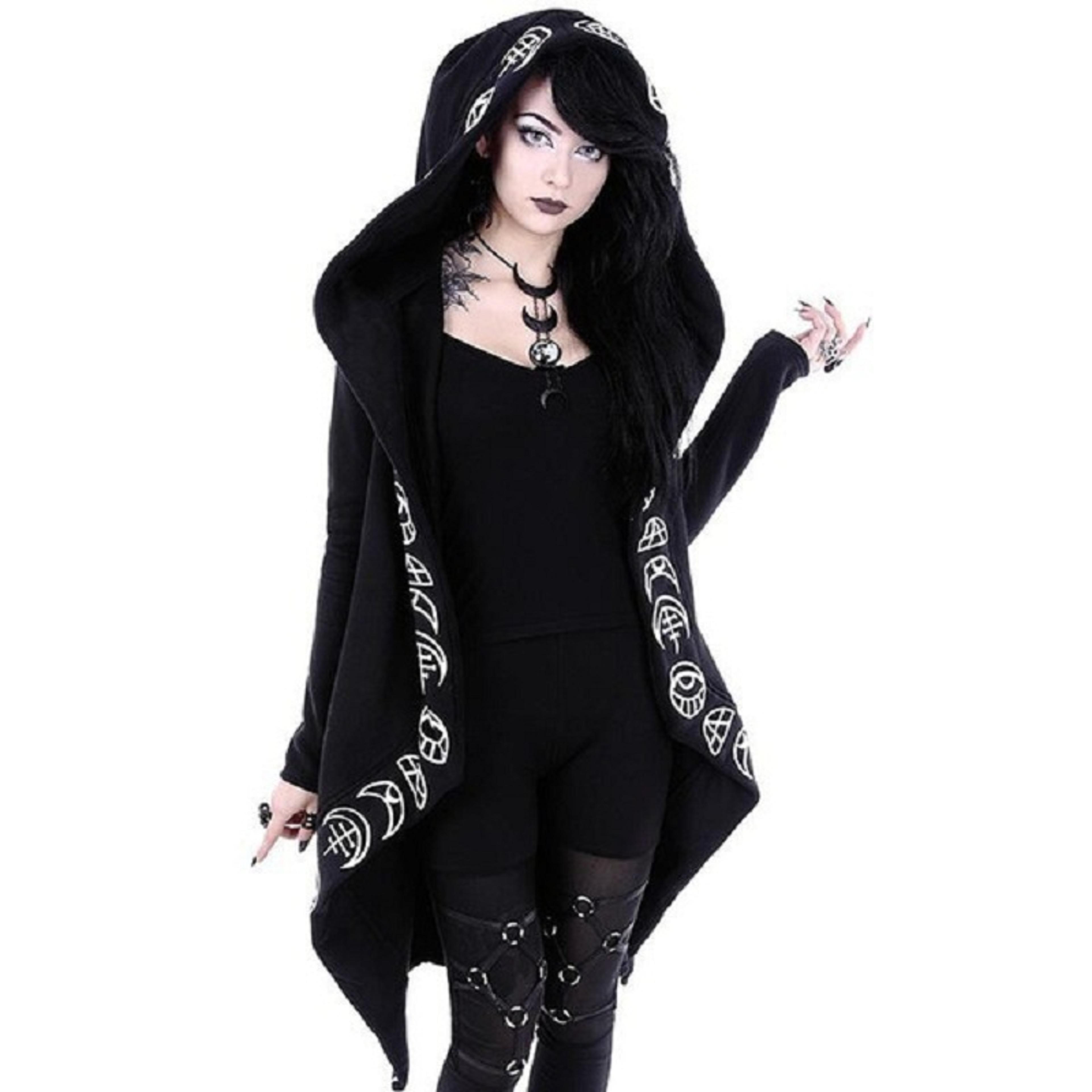long-sleeved fashion trend ladies punk cardigan sweater, moon pattern print, long style perfect for layering