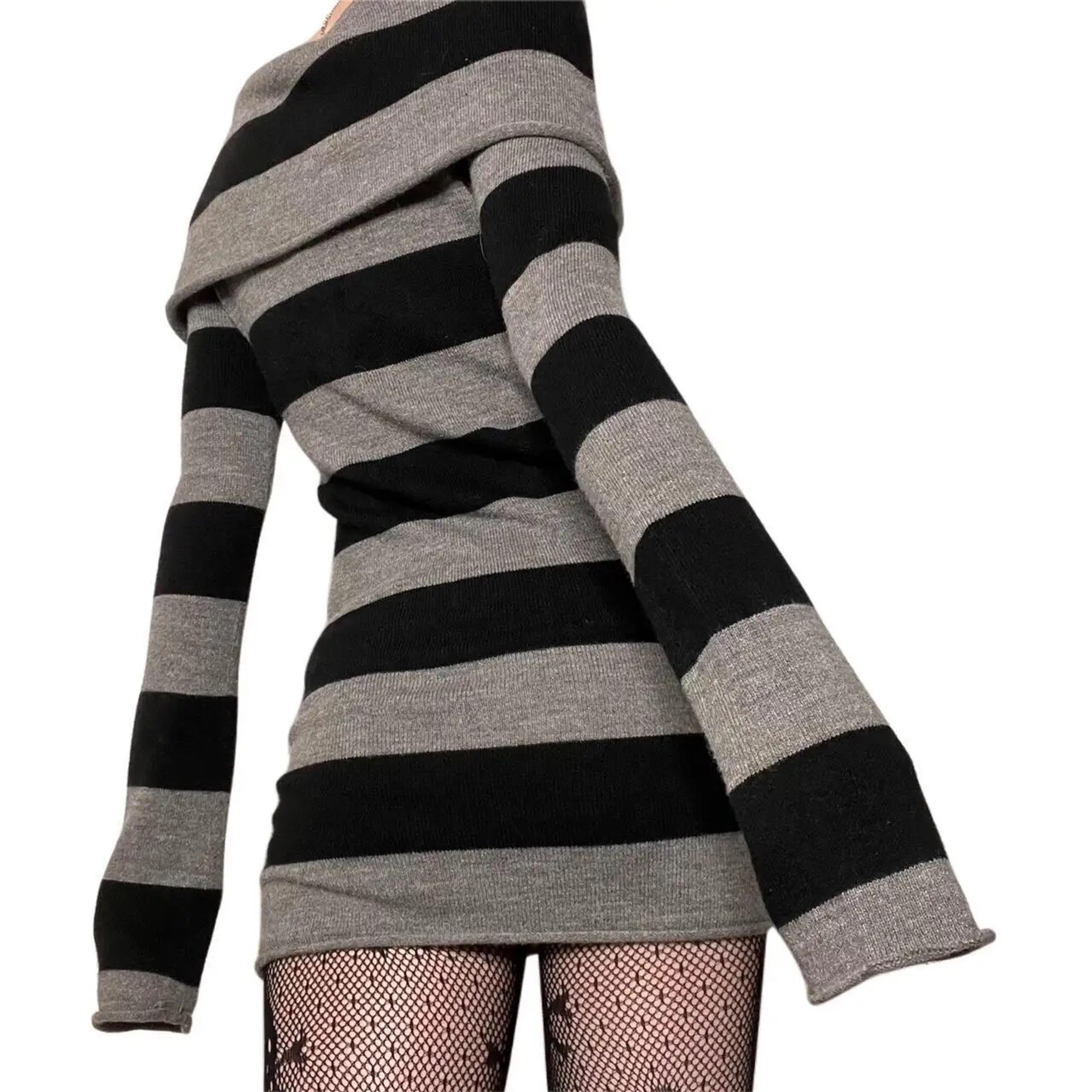 Women Striped Mini Bodycon Dress Off Shoulder BoatNeck Long Sleeve Wrapped Hip Party Dress For Spri 1