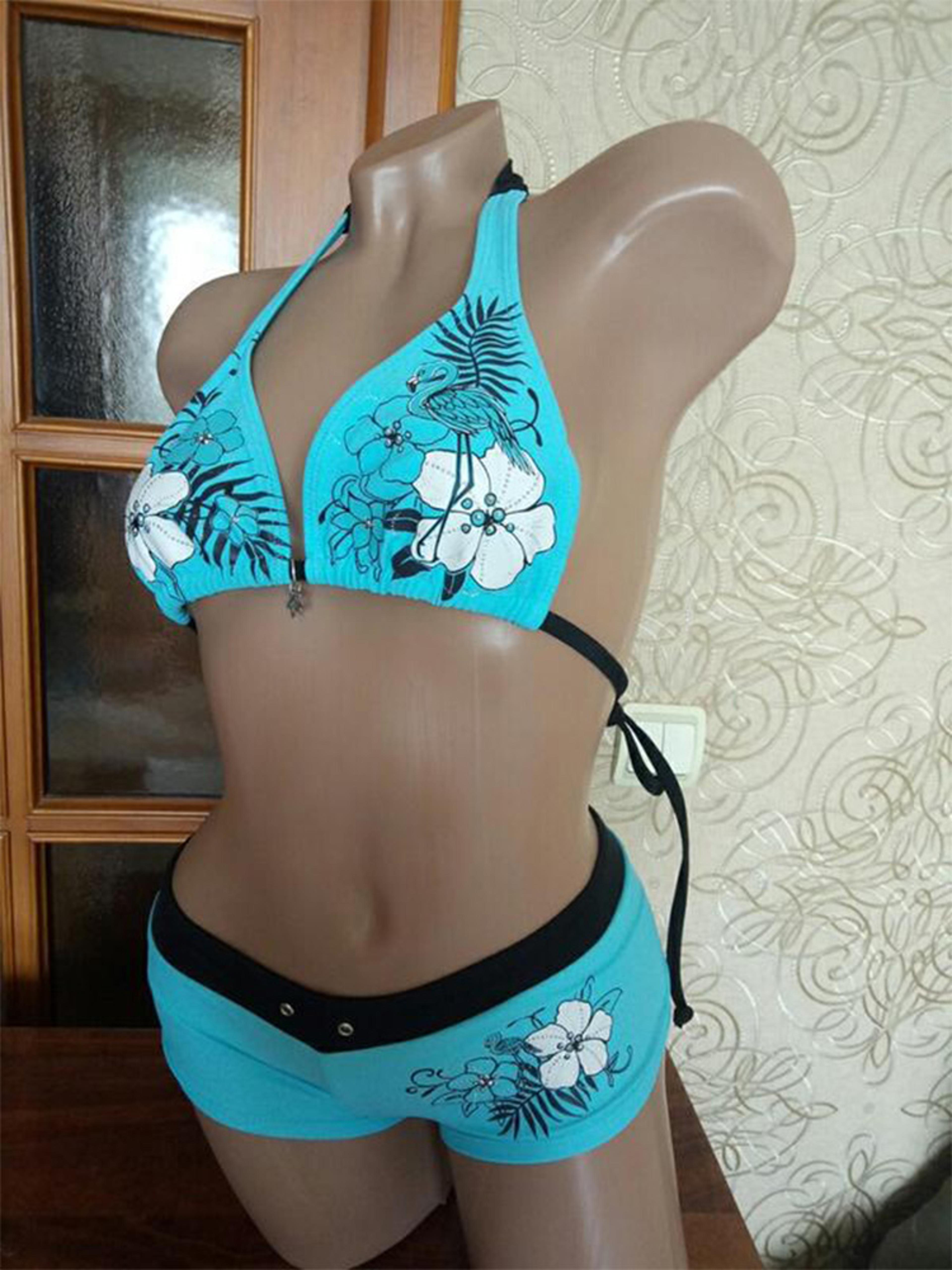 Sexy Womens Bathing Bikini Vintage Flower Print Halter Swimwear High Street Beach Fashion Set 1